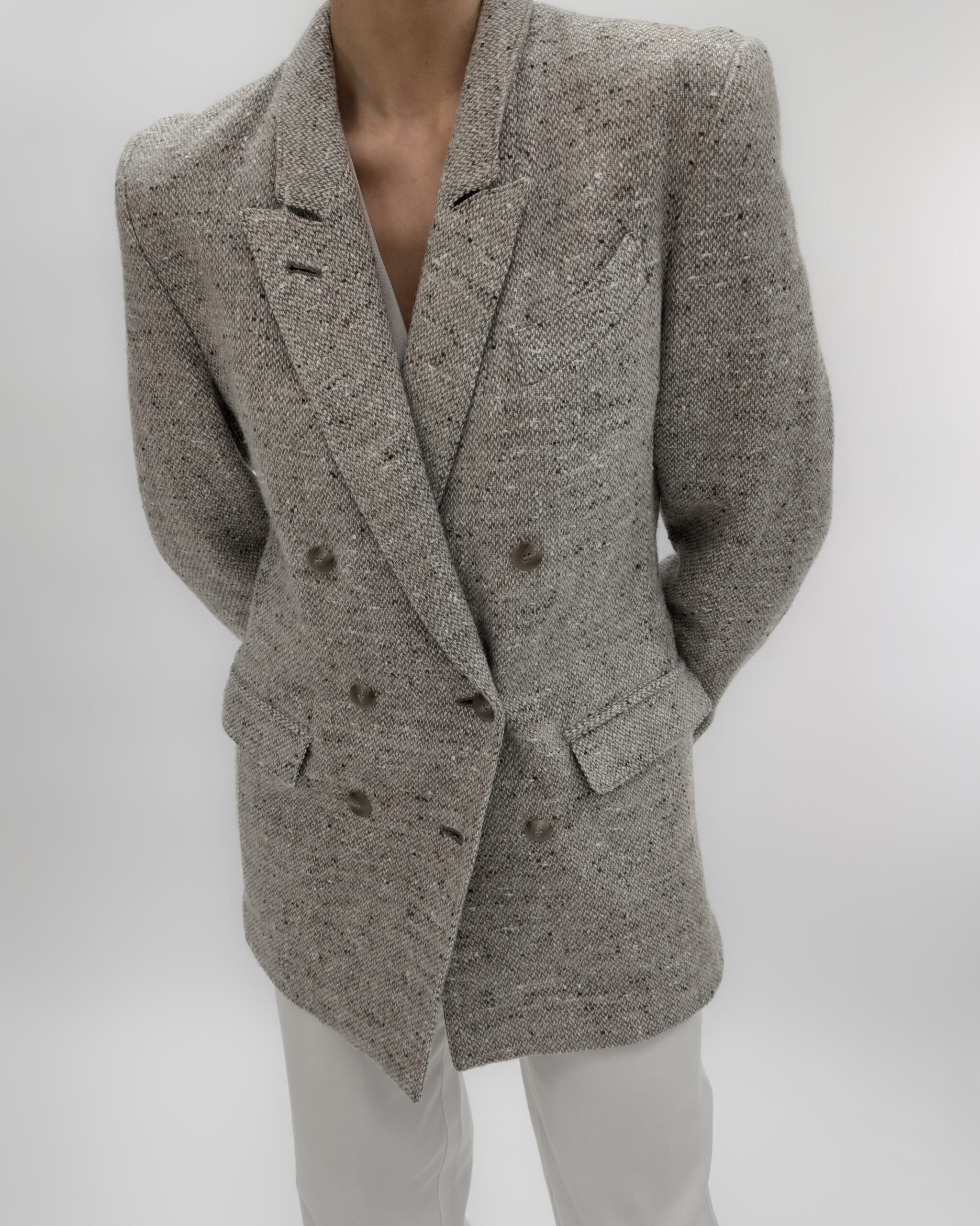 Double-Breasted Wool Blend Blazer