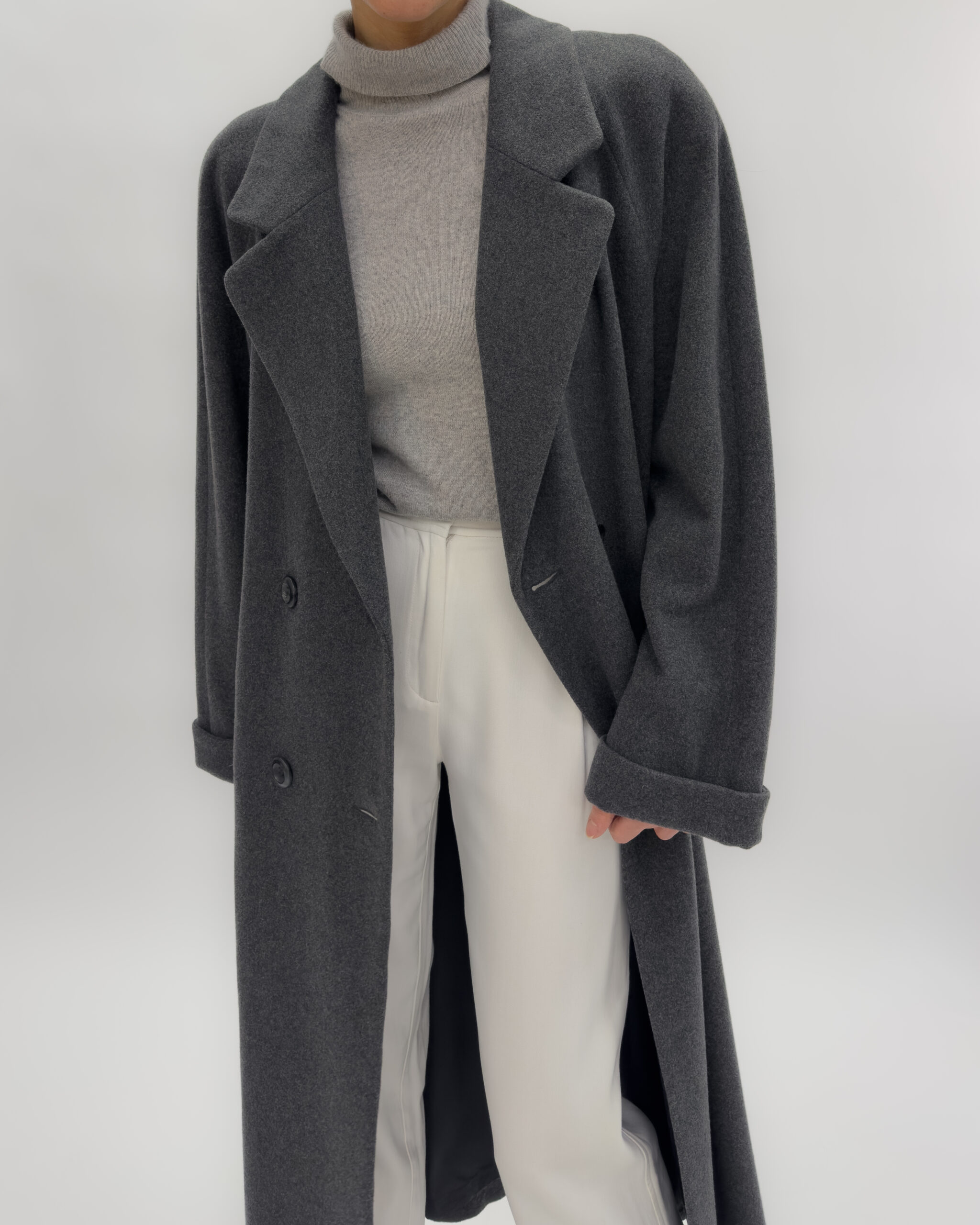 Double-breasted wool blend maxi coat in dark grey