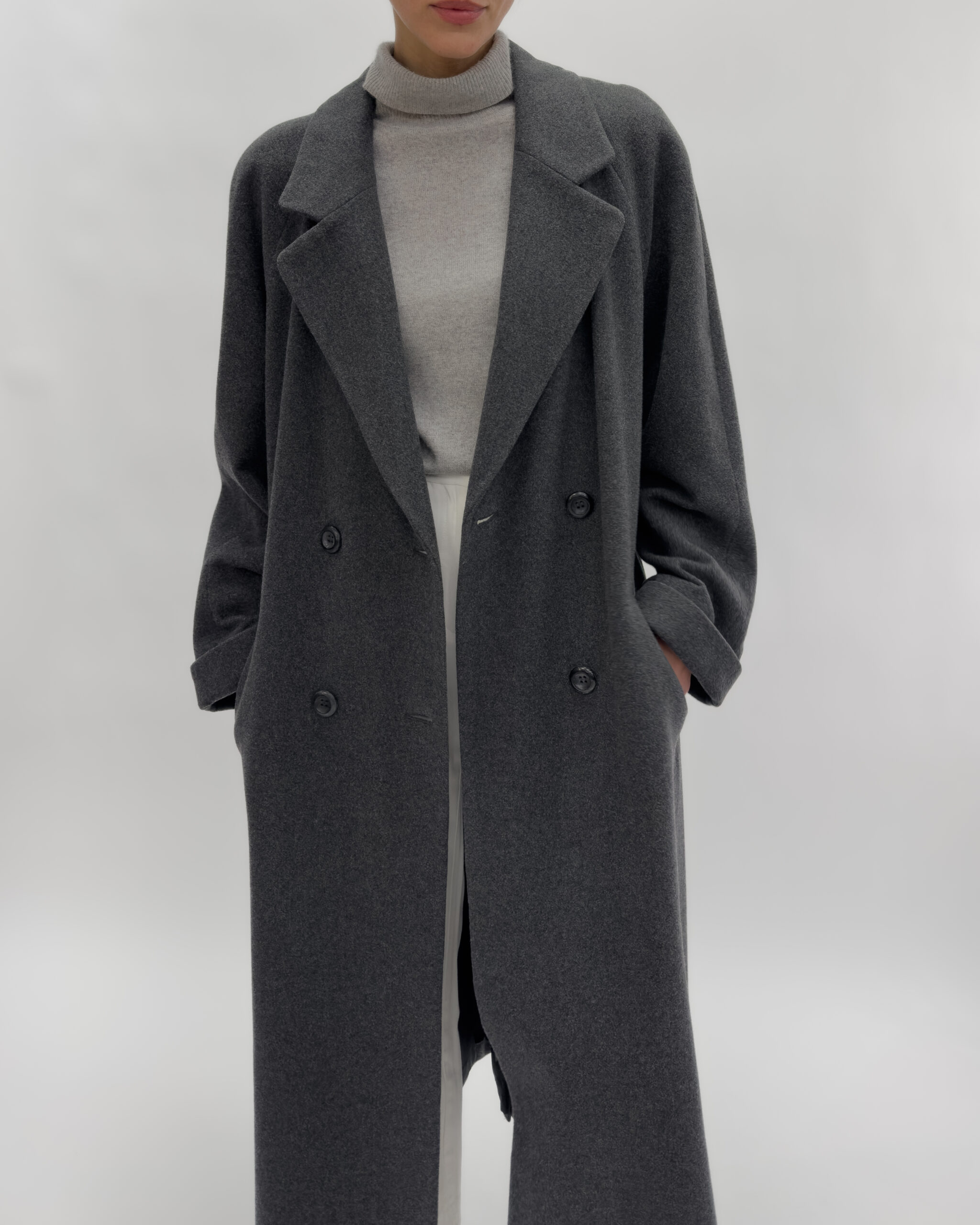 Double-breasted wool blend maxi coat in dark grey