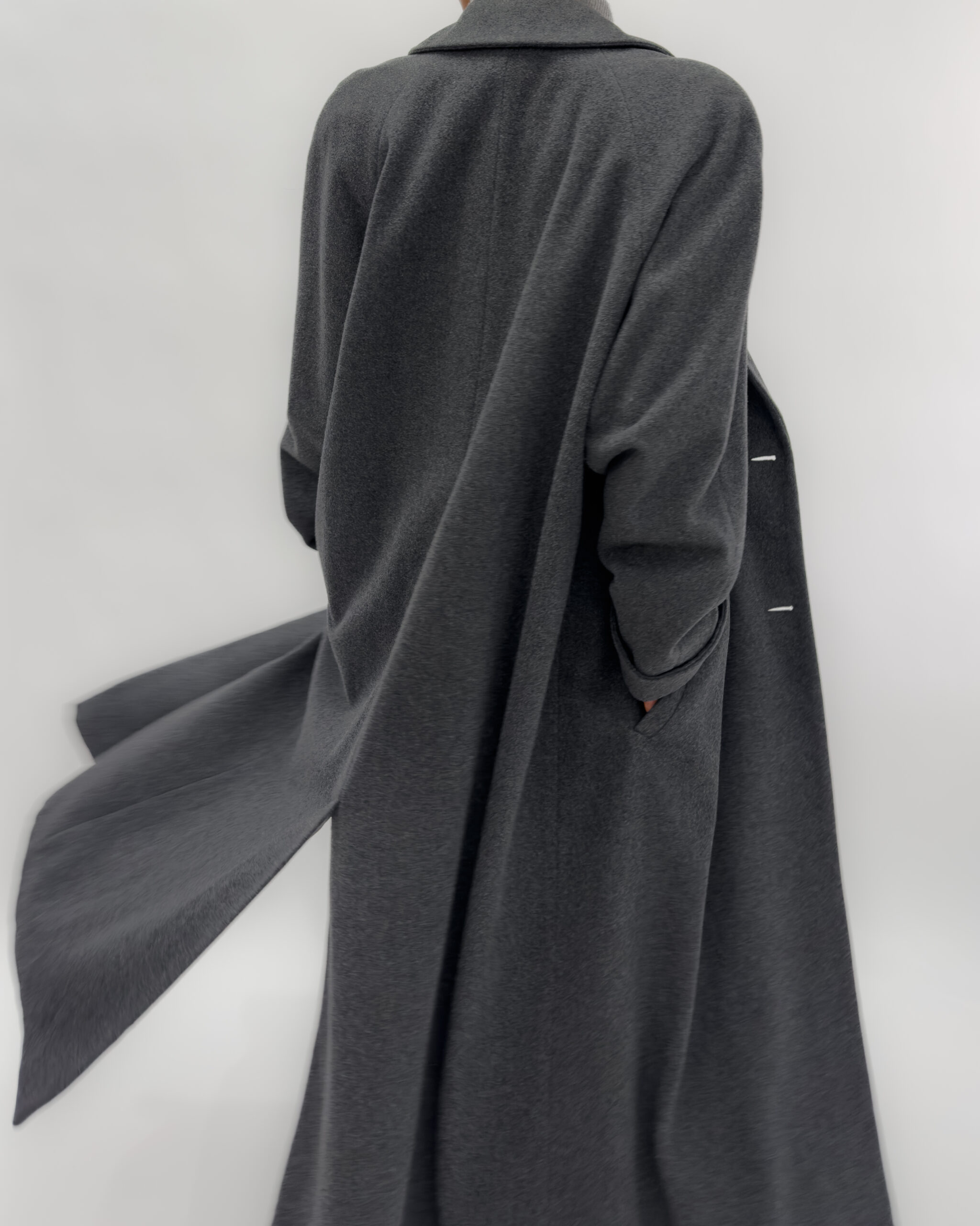 Double-breasted wool blend maxi coat in dark grey