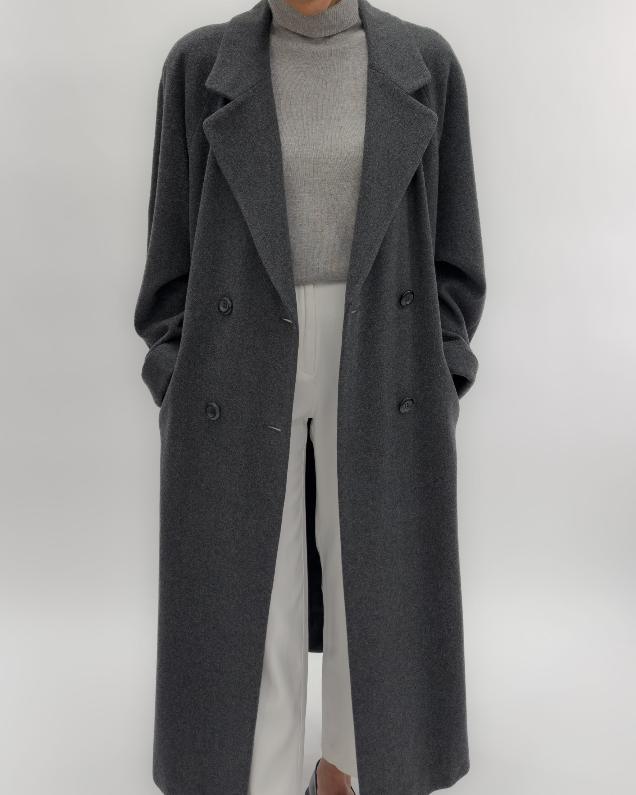 Double-breasted wool blend maxi coat in dark grey