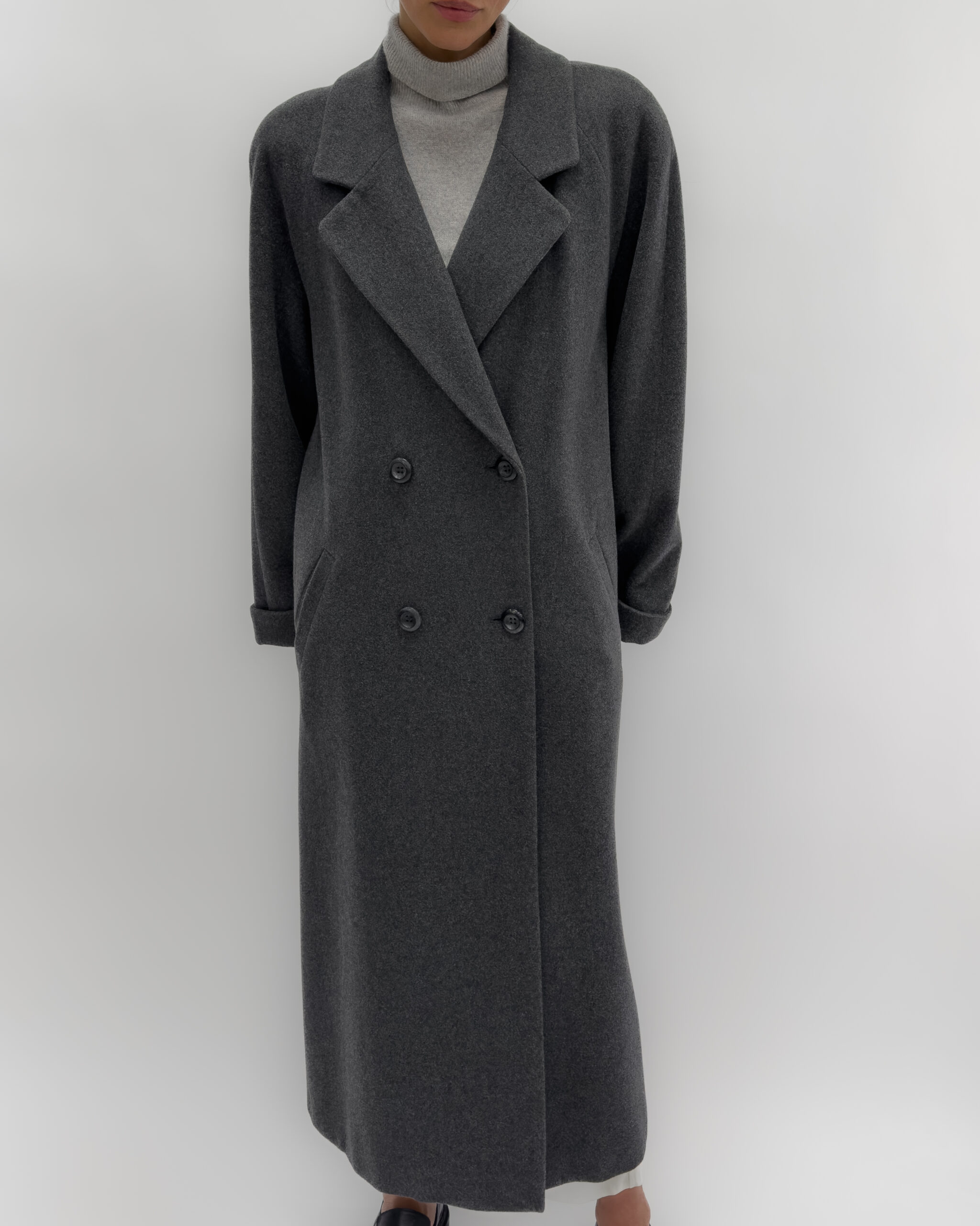 Double-breasted wool blend maxi coat in dark grey