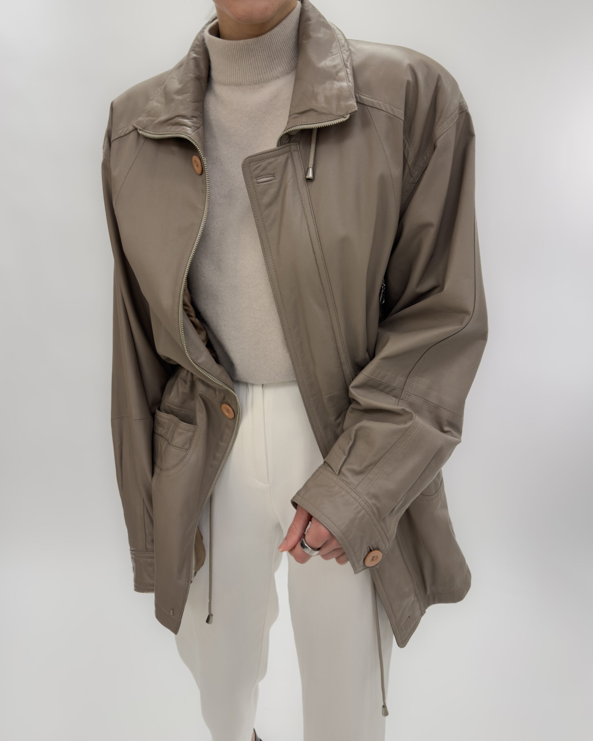 Genuine Leather Jacket in Taupe