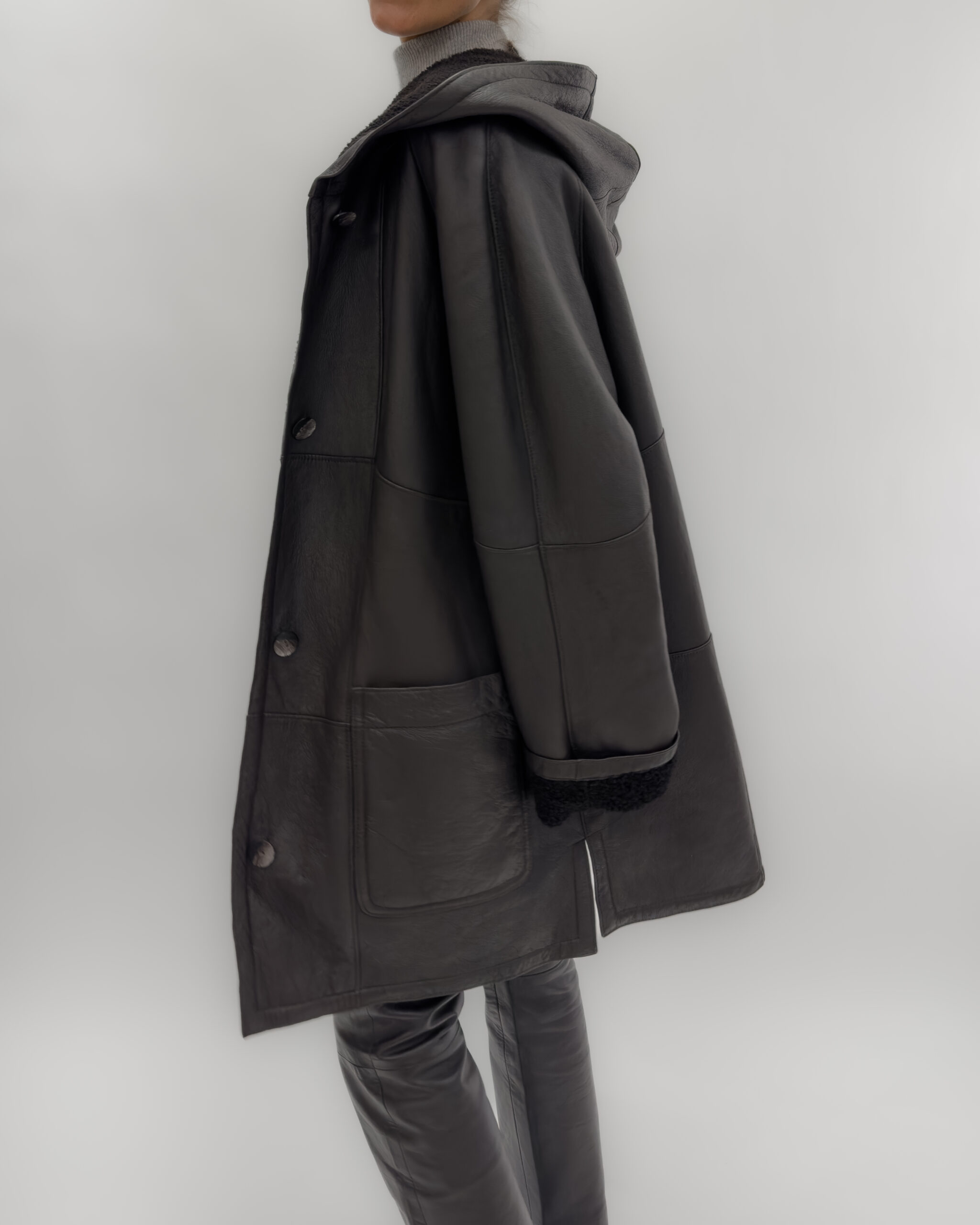 Leather Oversized Jacket/ Coat in Dark Brown