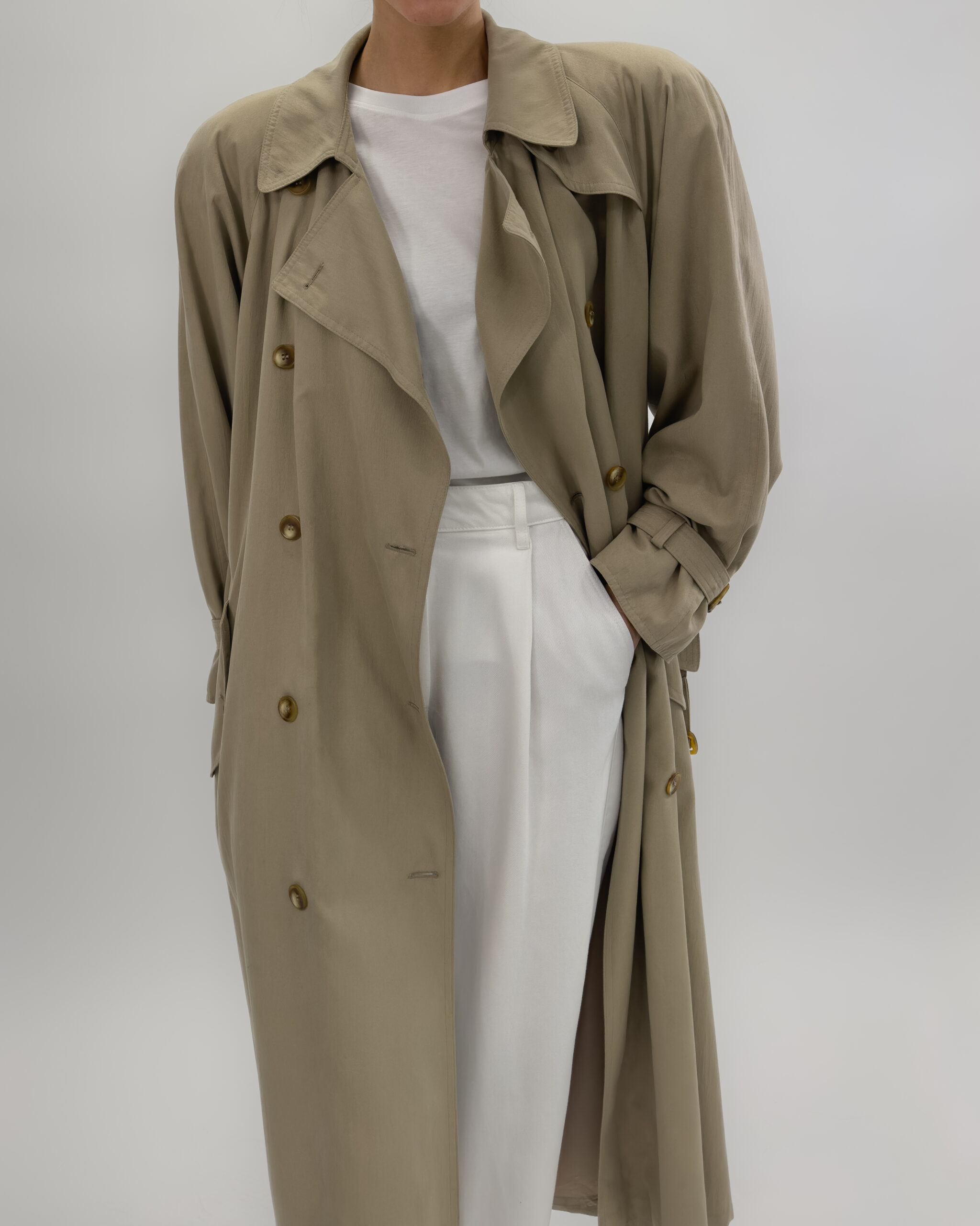 Double Breasted Light Trench Coat in Beige