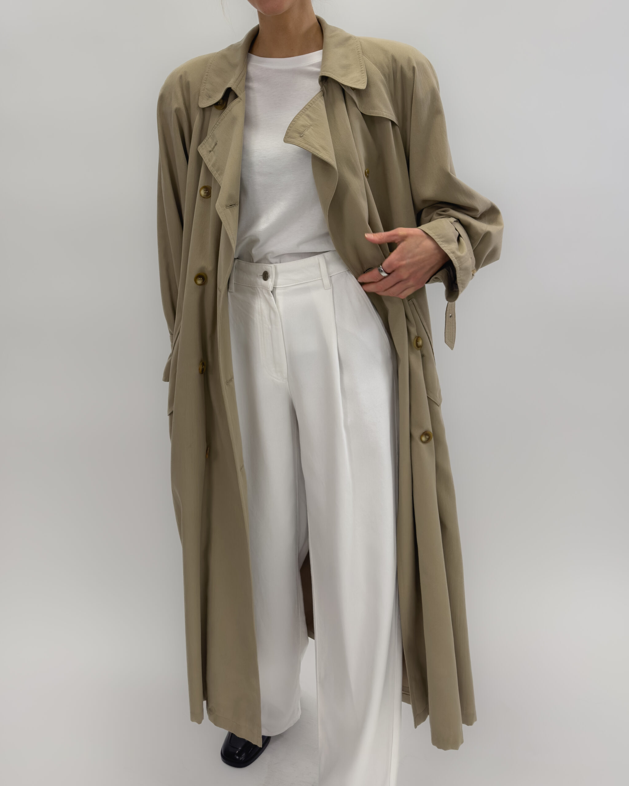 Double Breasted Light Trench Coat in Beige