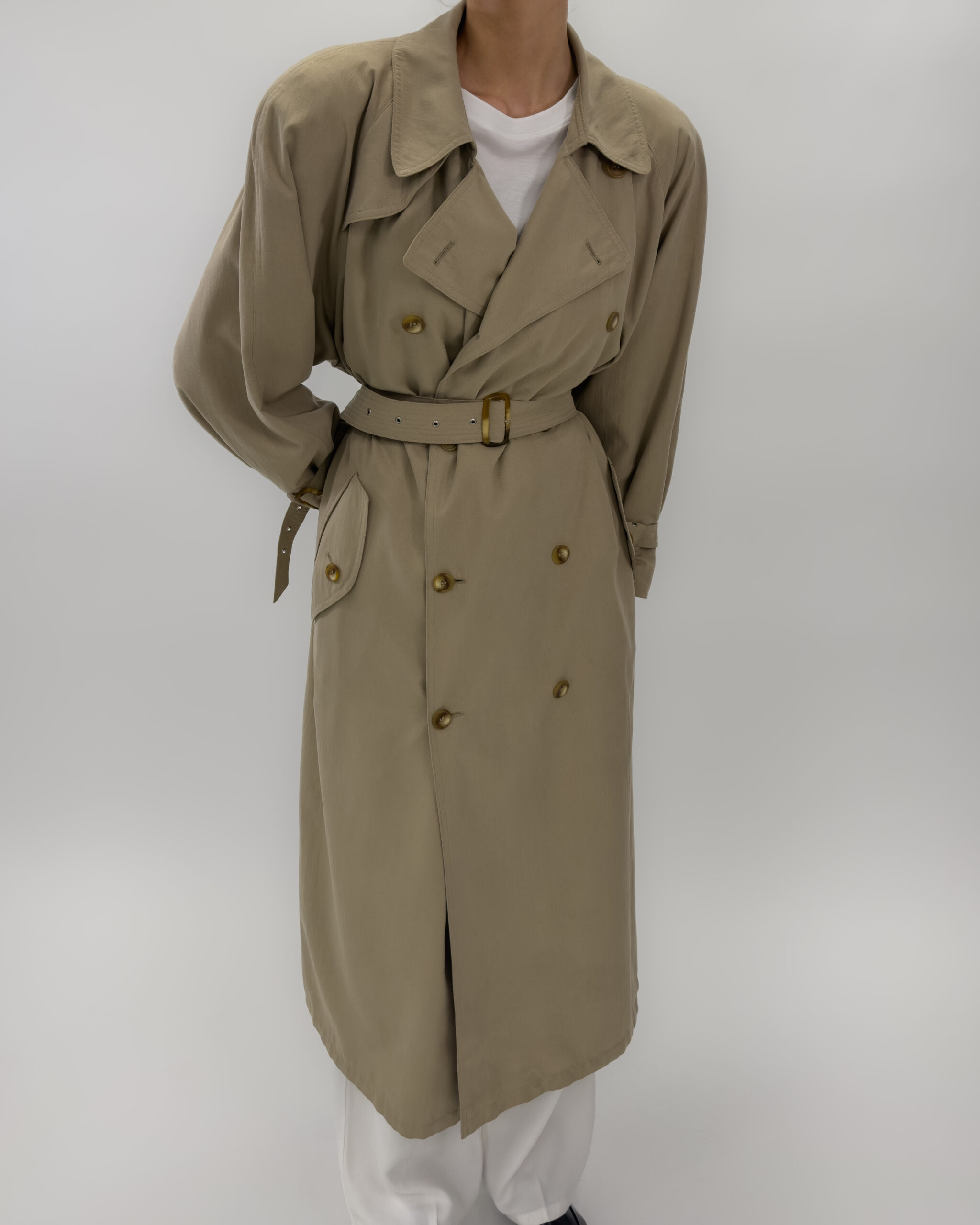 Double Breasted Light Trench Coat in Beige