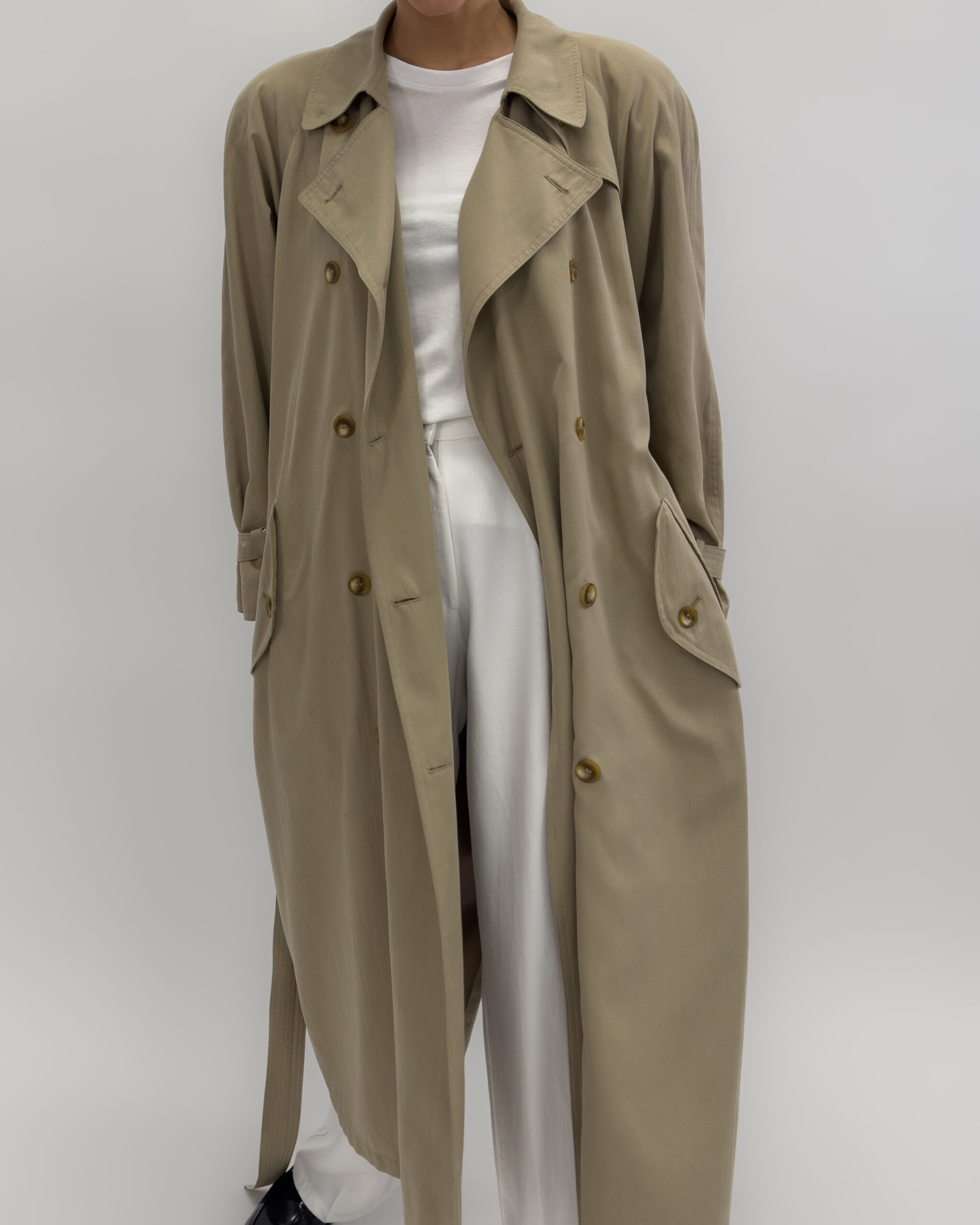 Double Breasted Light Trench Coat in Beige