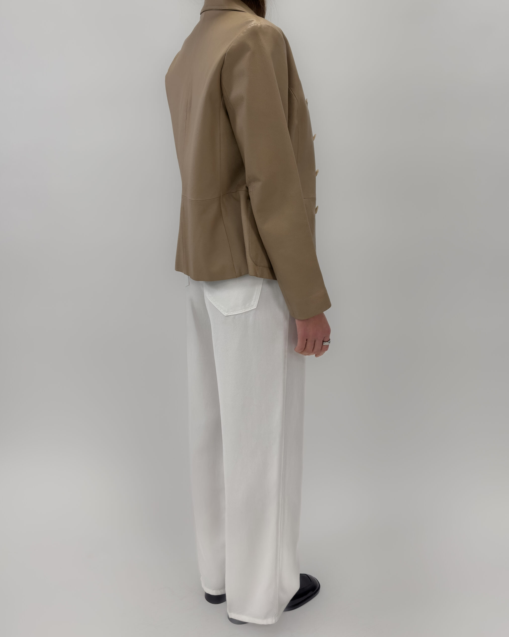 Genuine Leather Blazer In Beige