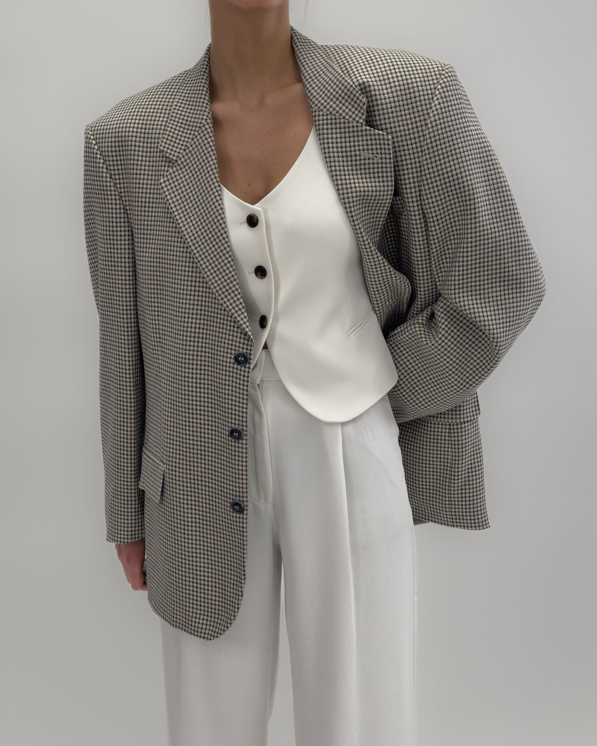 Silk Blend Checkered Oversized Blazer