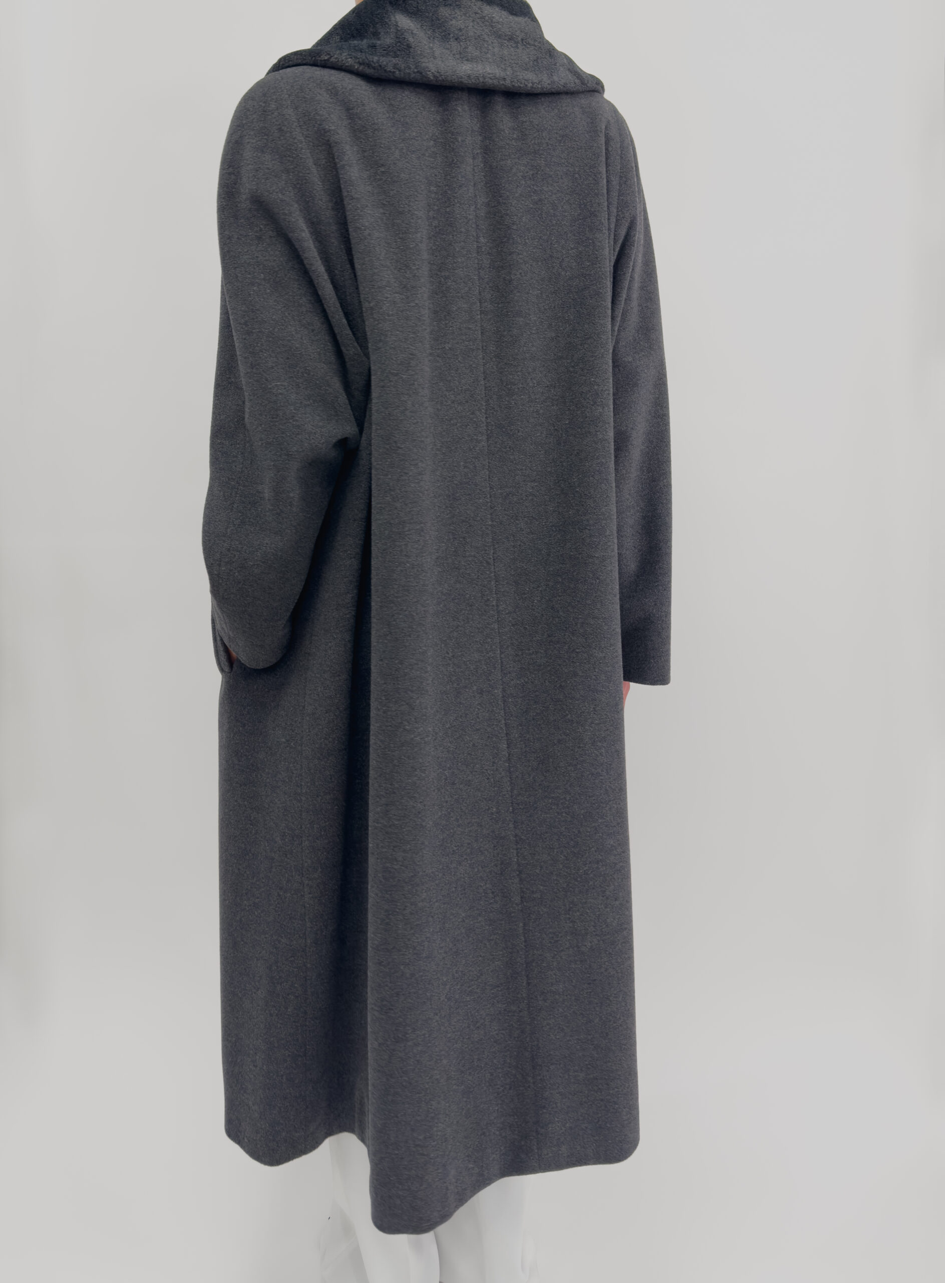 Angora Wool Blend Long Coat In Grey