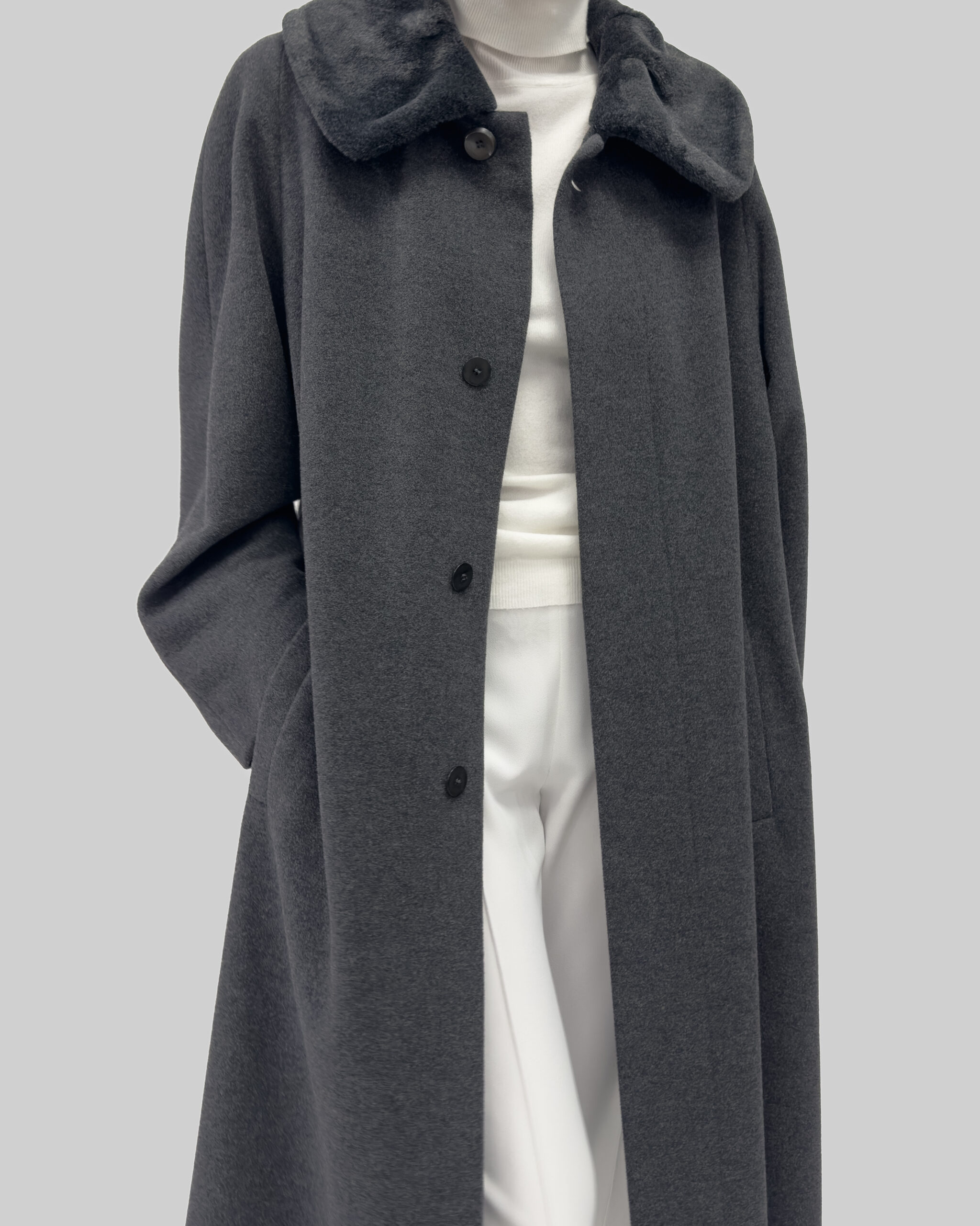 Angora Wool Blend Long Coat In Grey