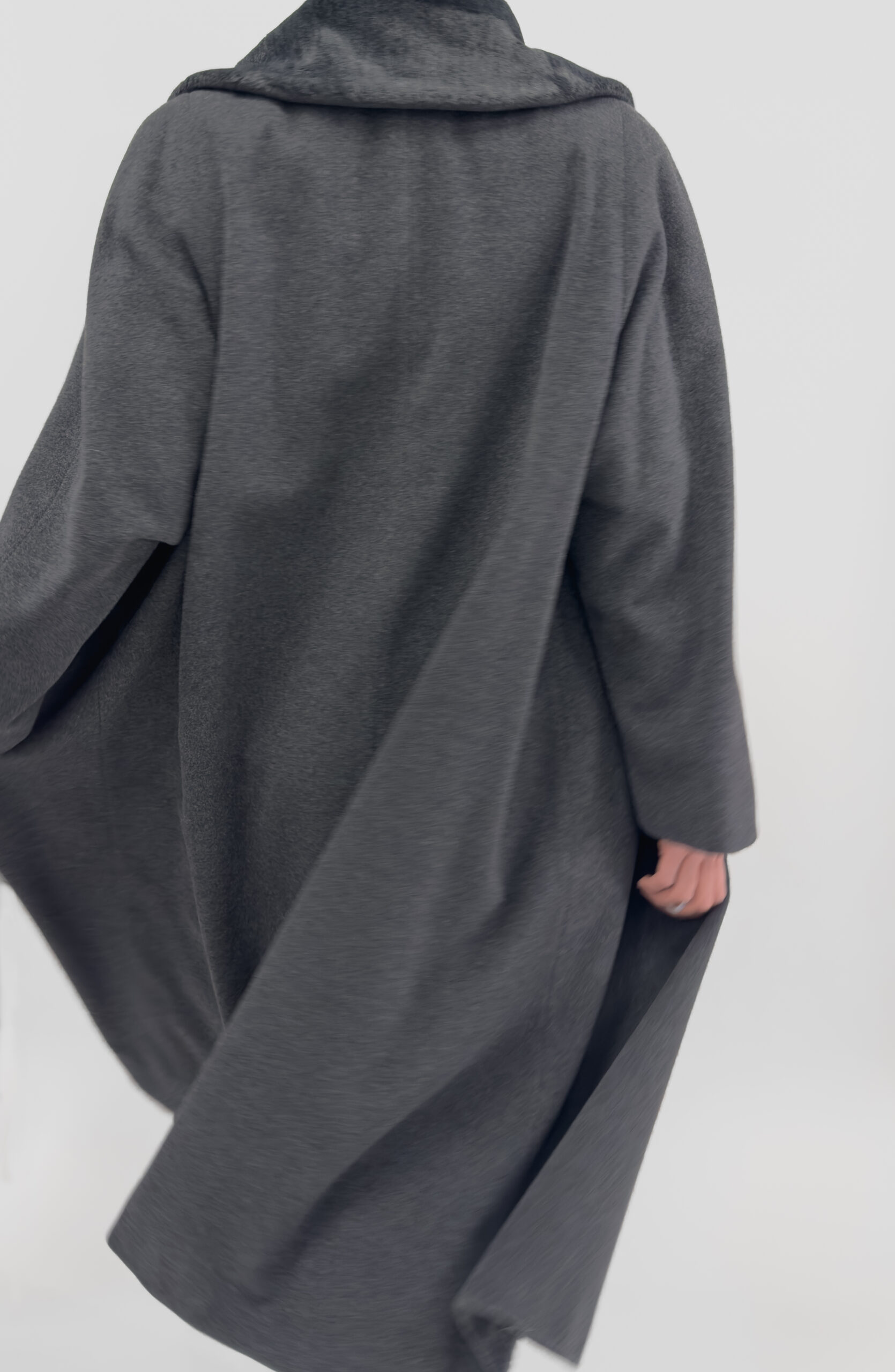 Angora Wool Blend Long Coat In Grey