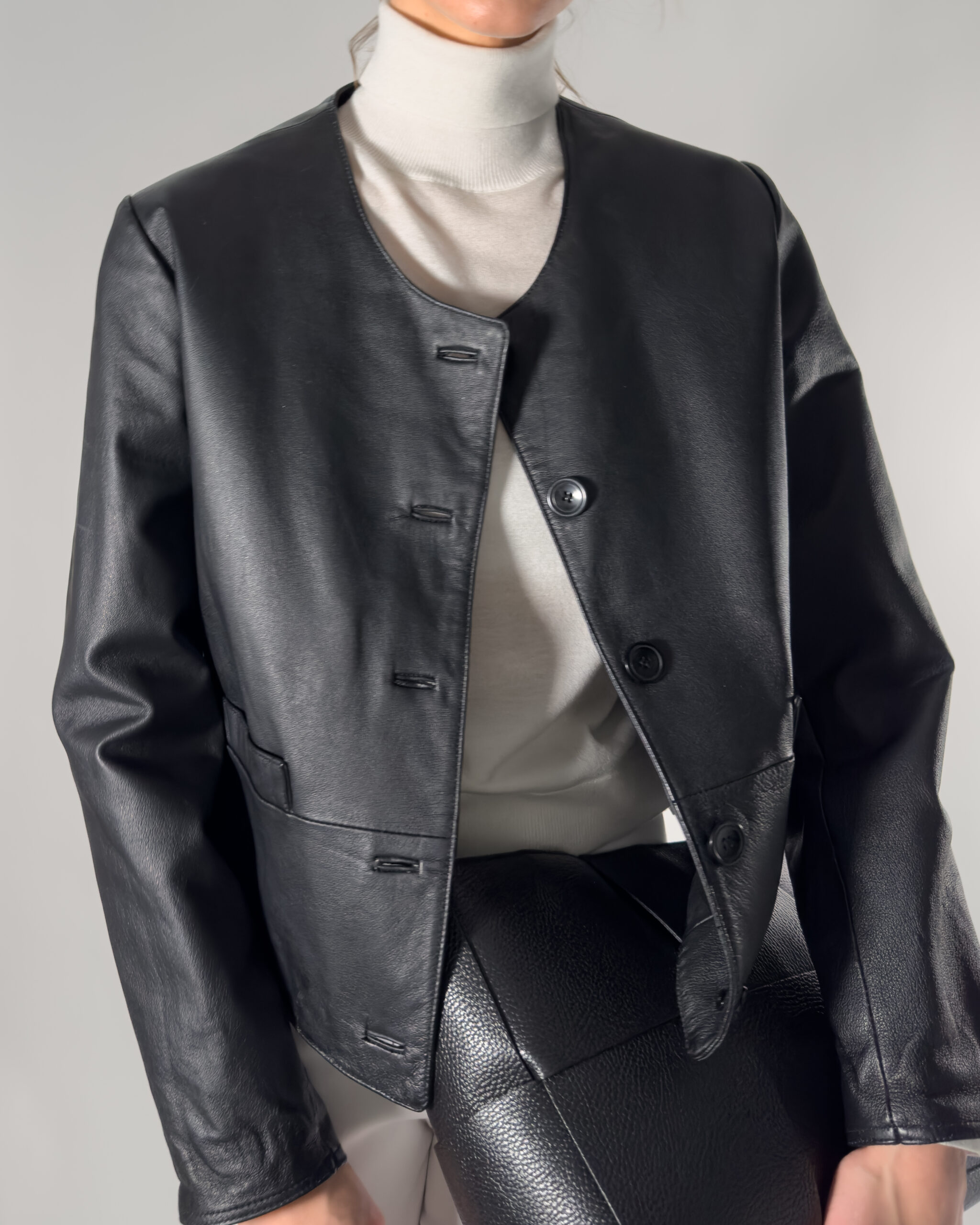 Leather Short Jacket | Black