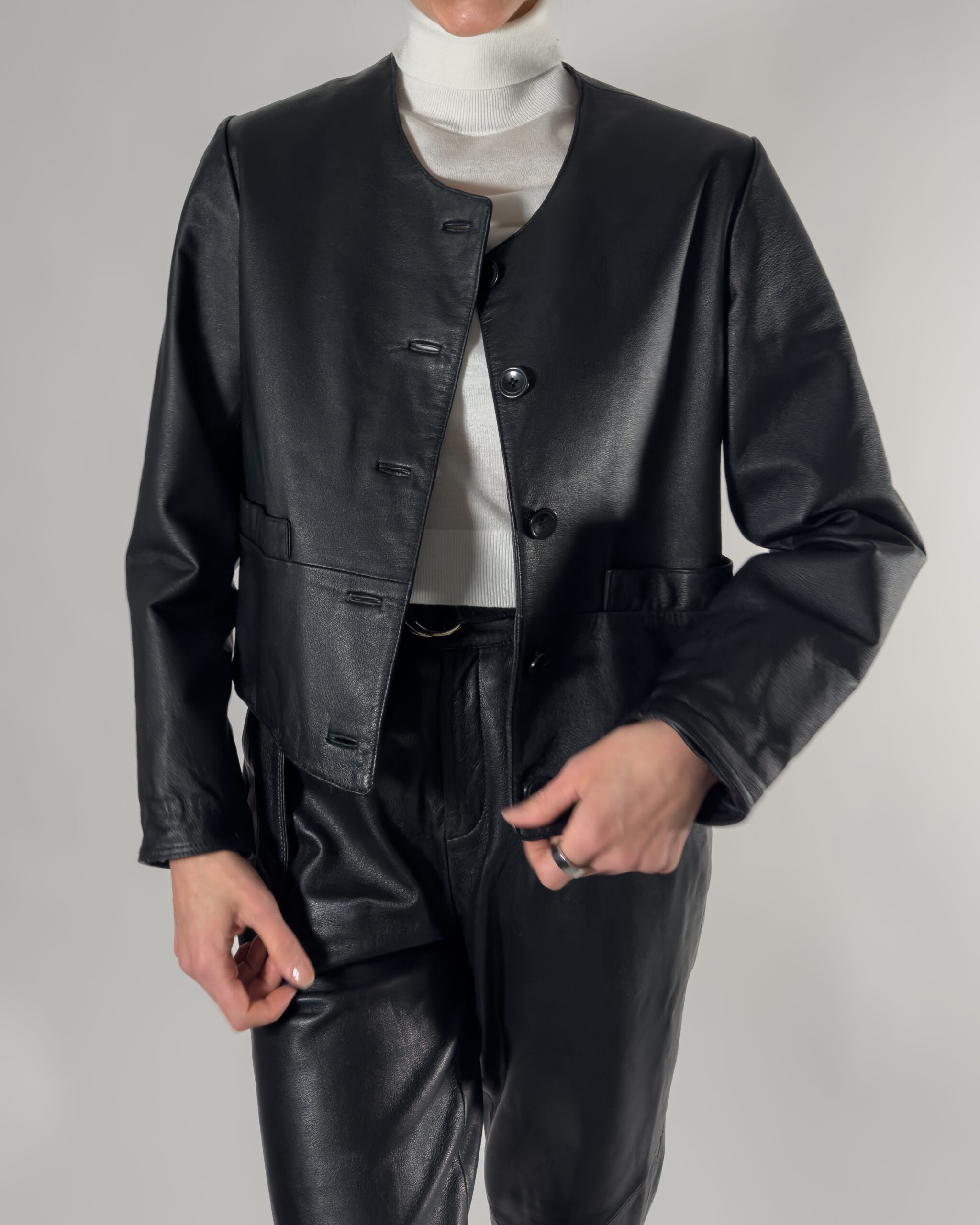 Leather Short Jacket | Black