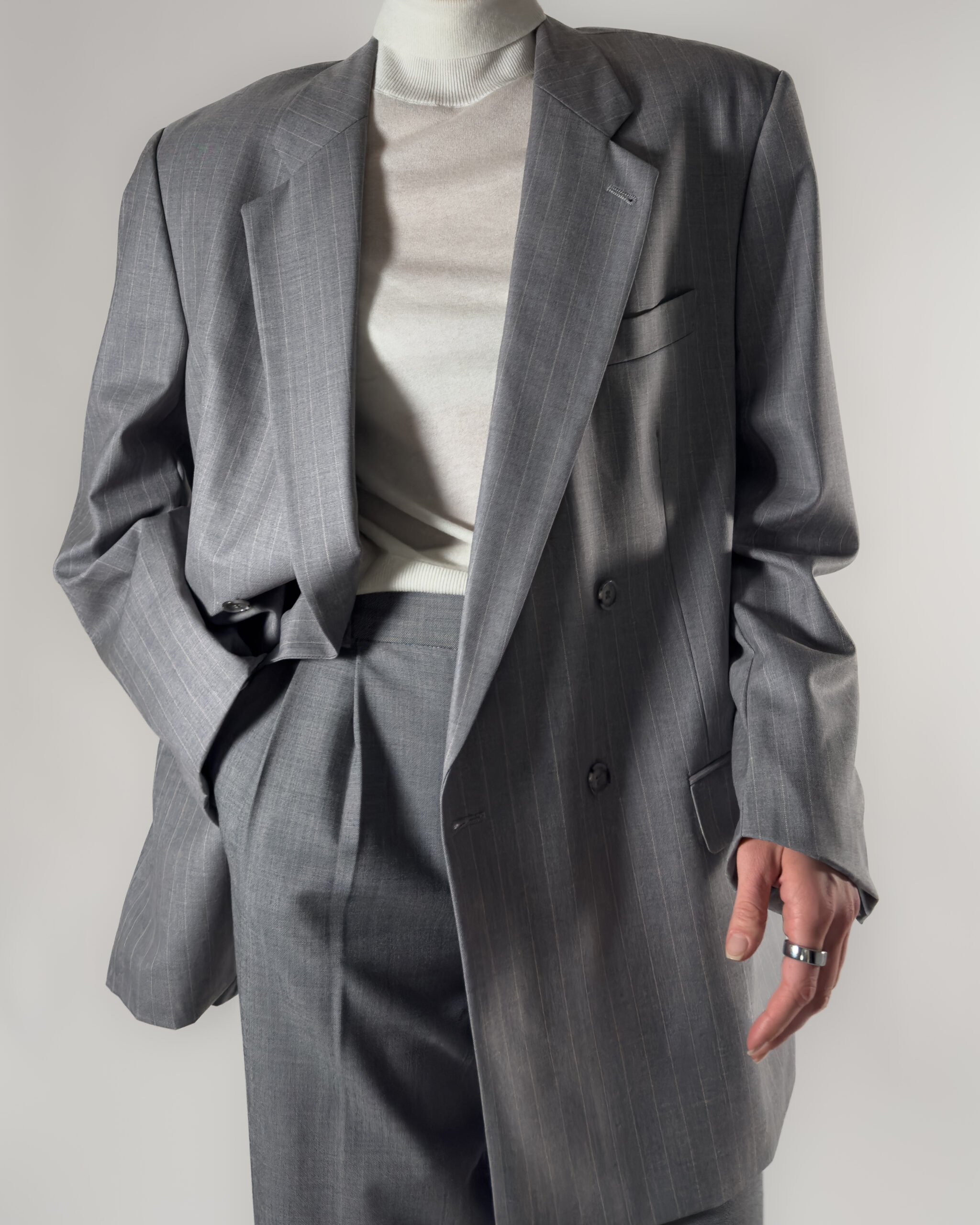 Pinstriped Wool Blazer | Grey