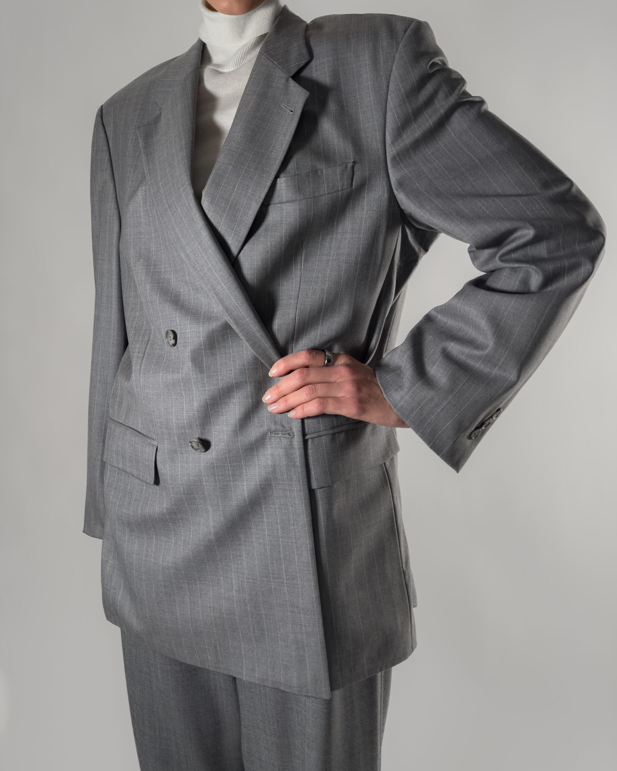 Pinstriped Wool Blazer | Grey