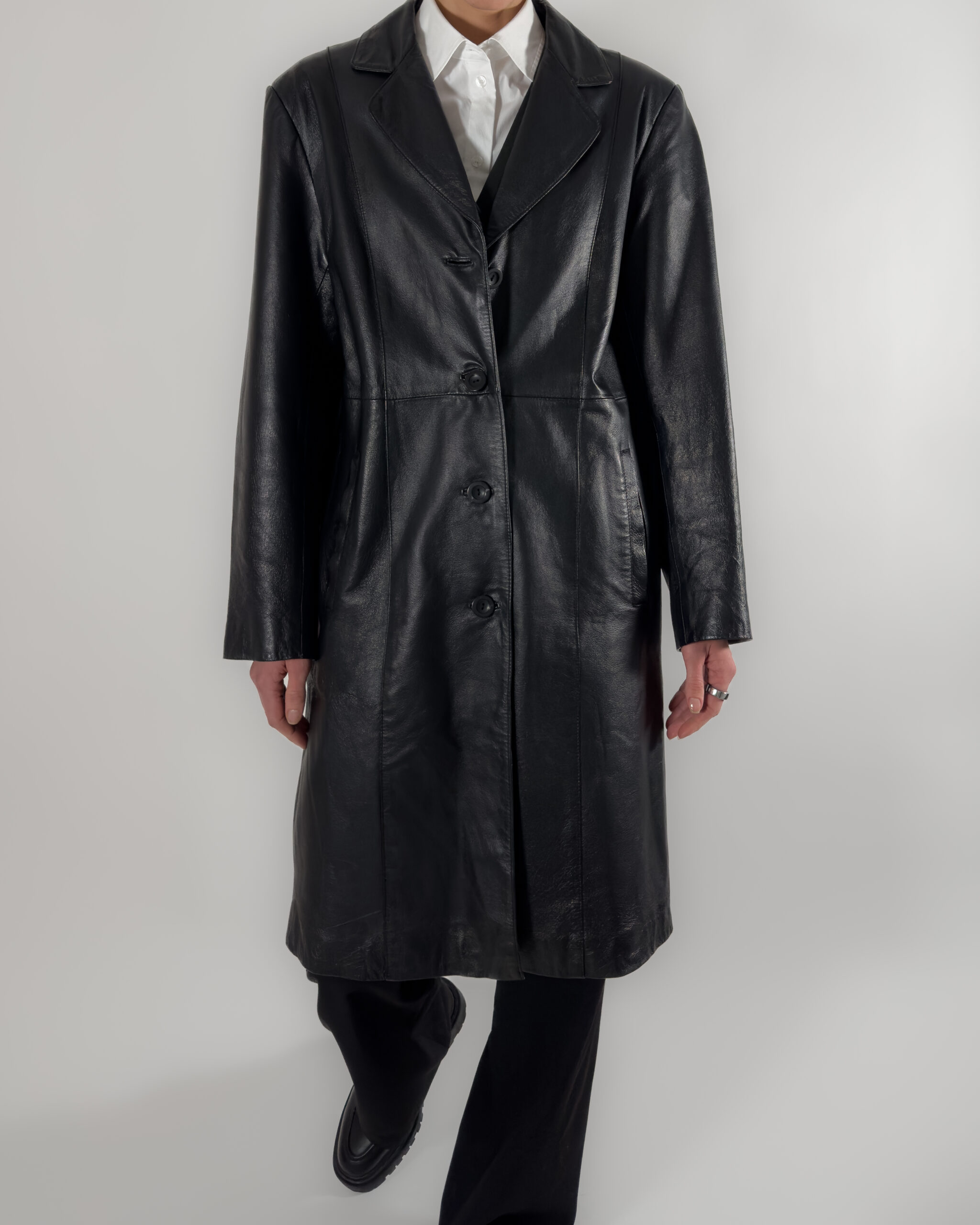 Leather Long Coat | Black