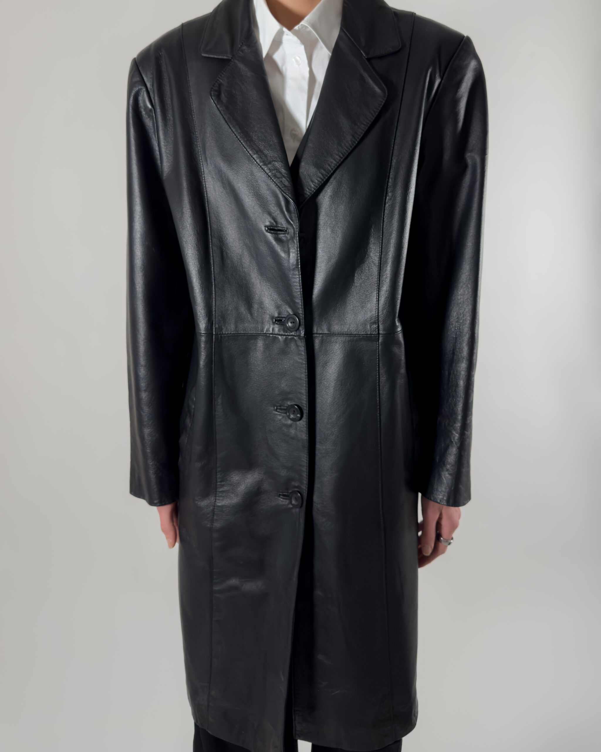 Leather Long Coat | Black