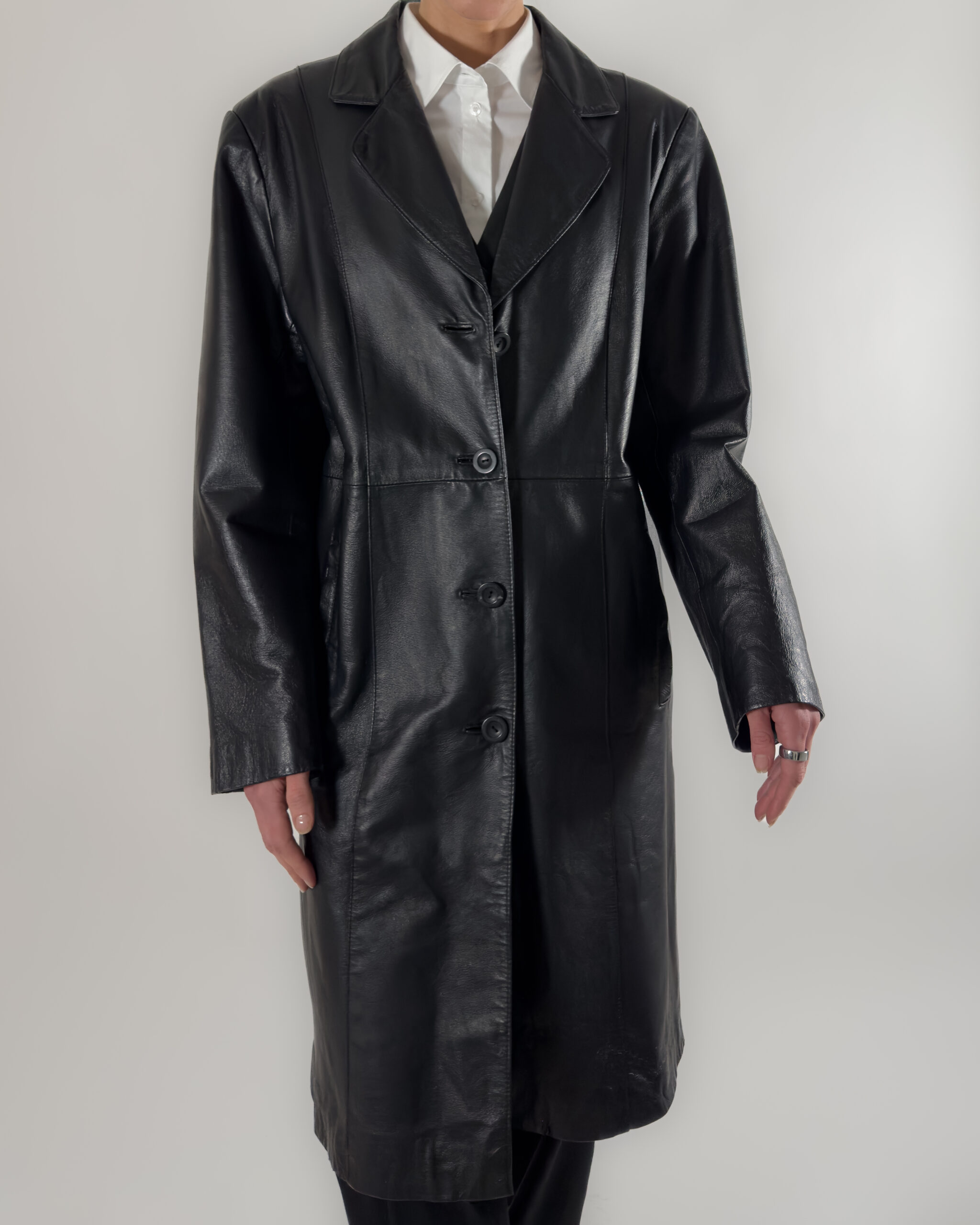 Leather Long Coat | Black