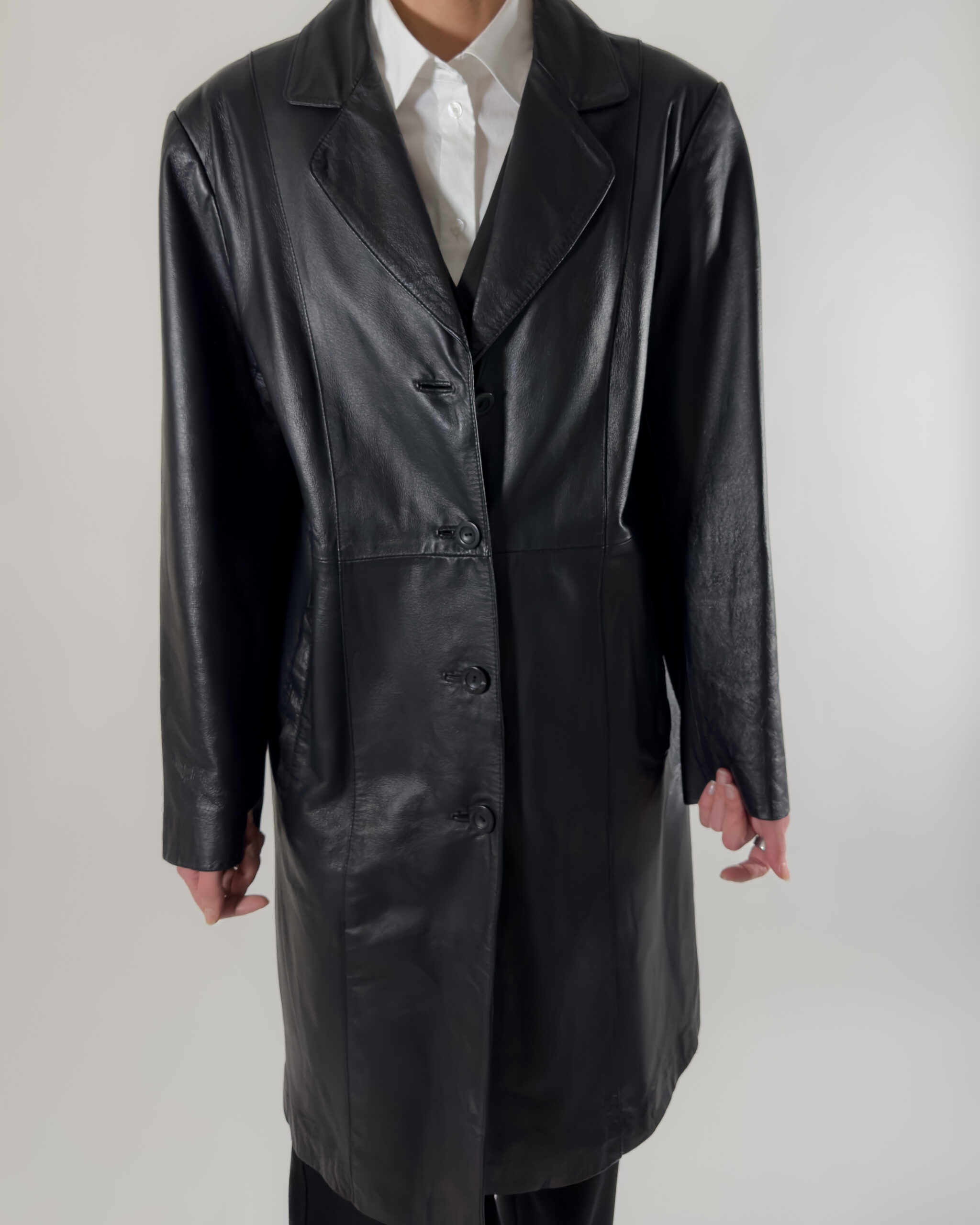 Leather Long Coat | Black