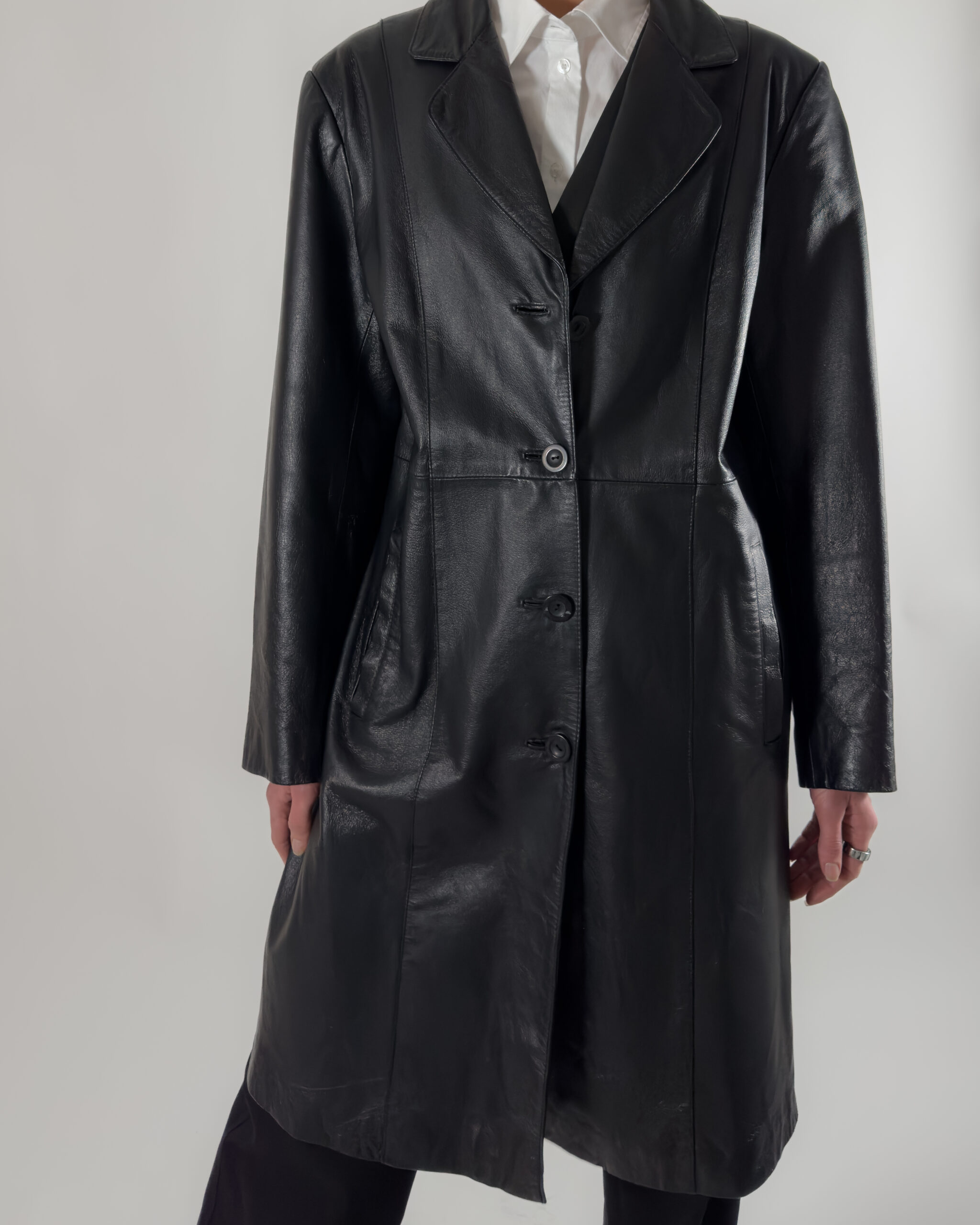 Leather Long Coat | Black