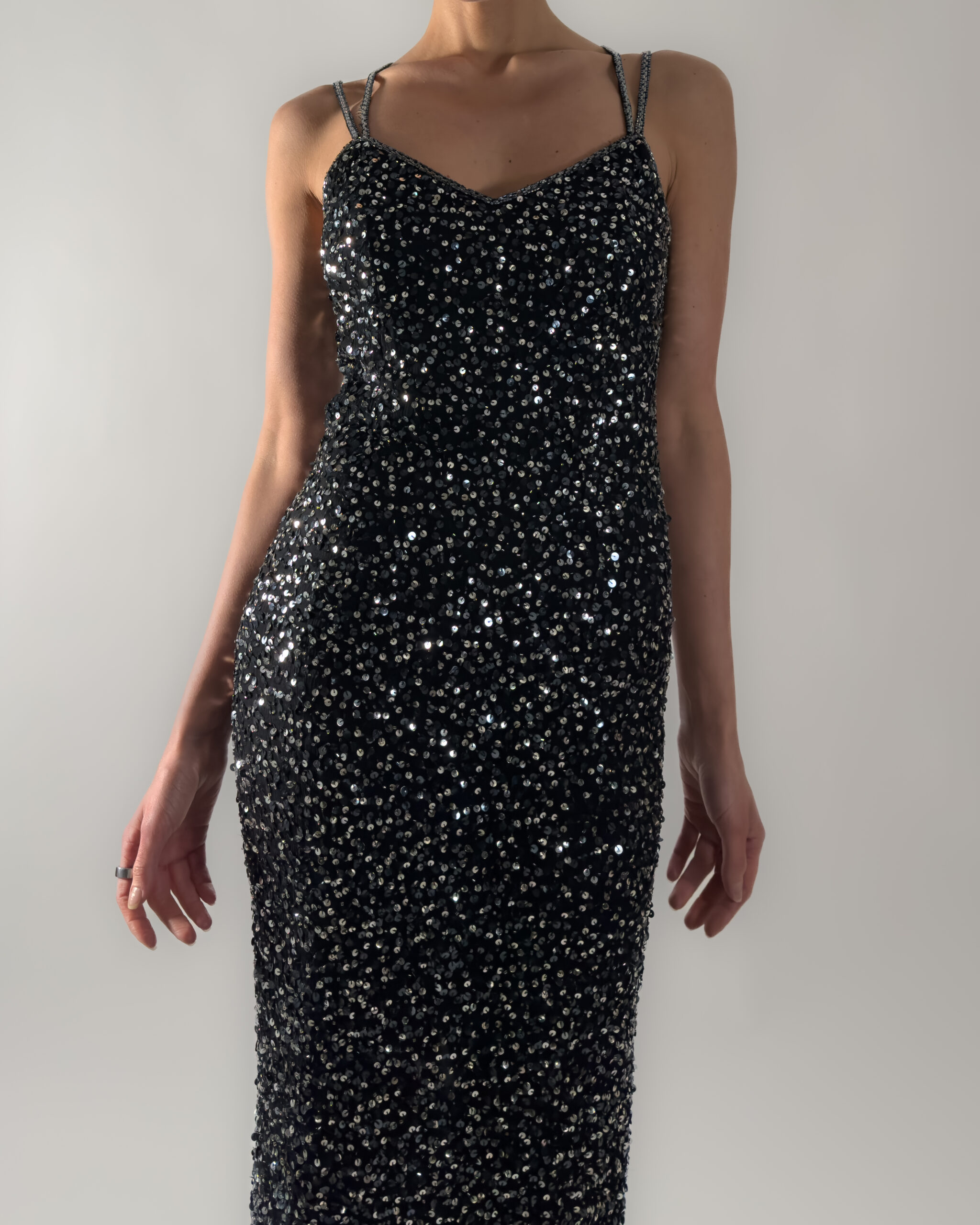 Sequin Long Silk Dress | Black