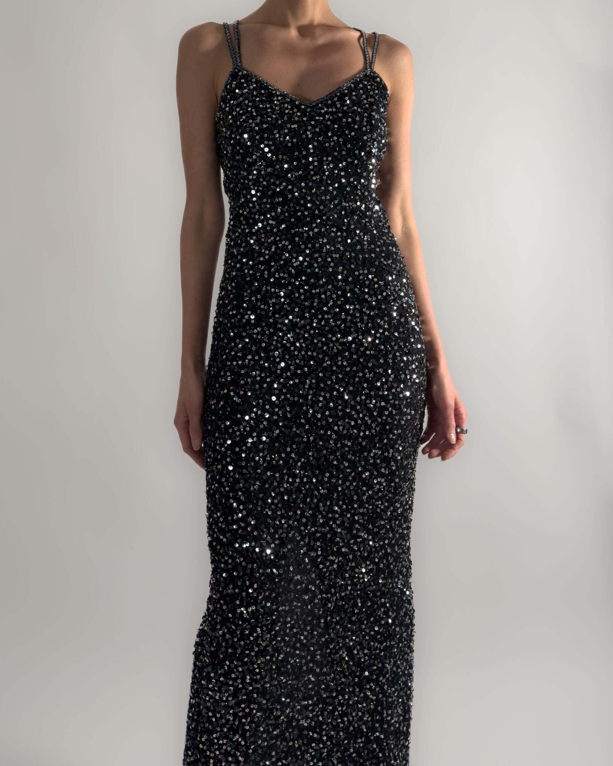 Sequin Long Silk Dress | Black