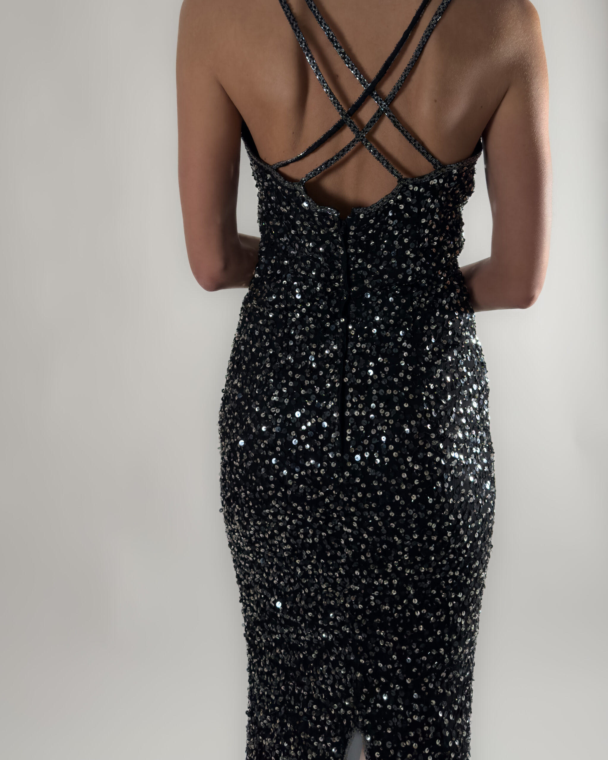 Sequin Long Silk Dress | Black