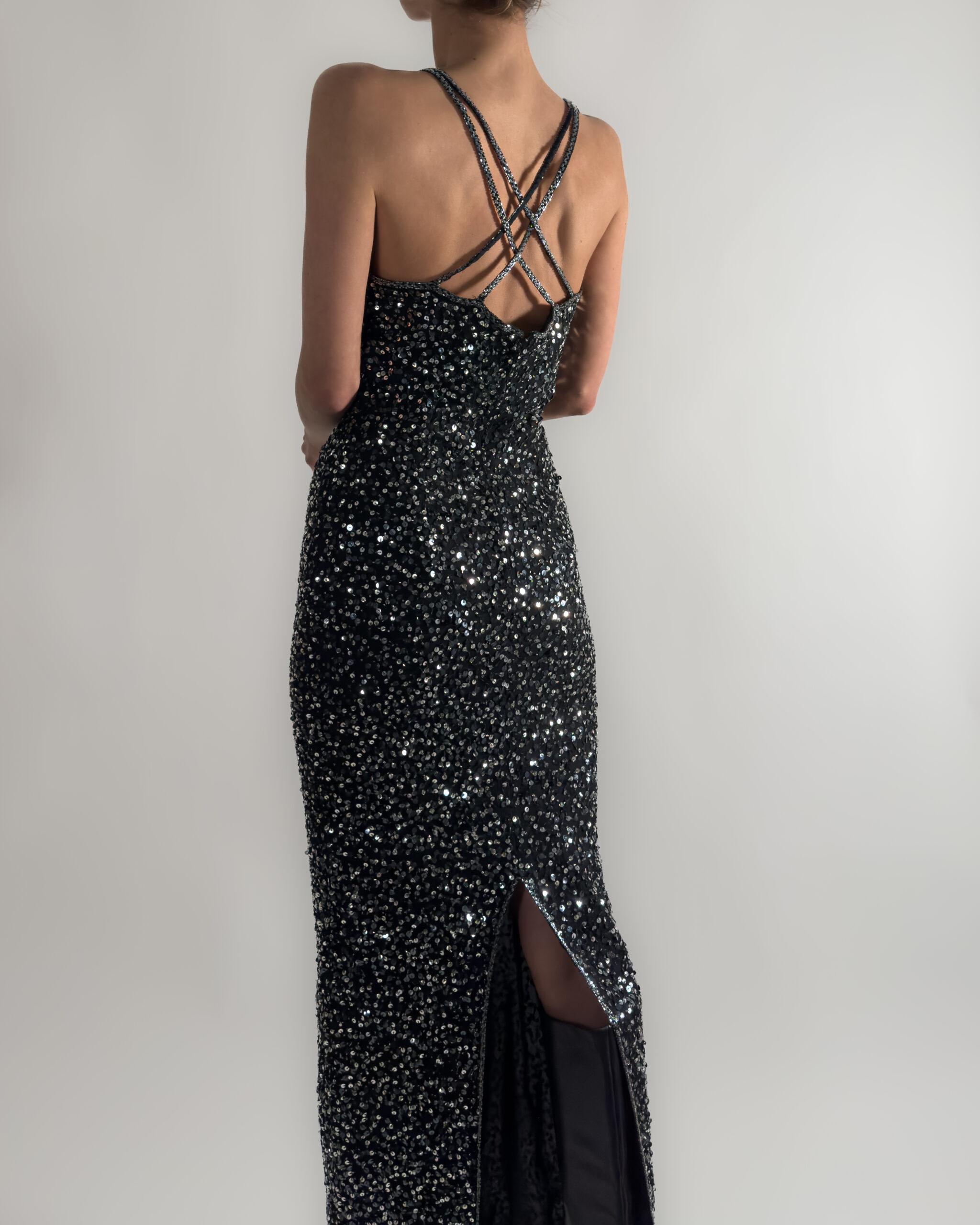 Sequin Long Silk Dress | Black