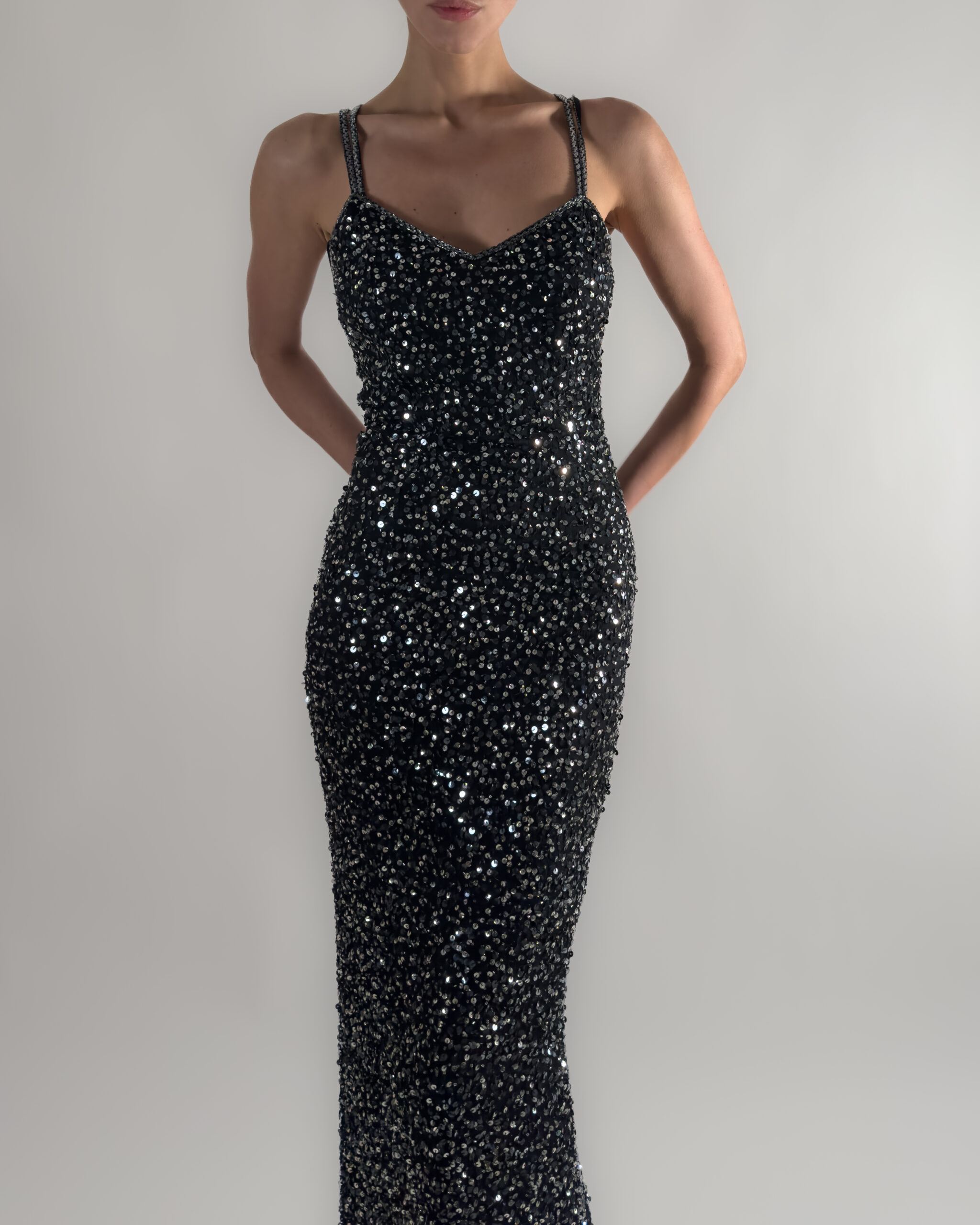 Sequin Long Silk Dress | Black