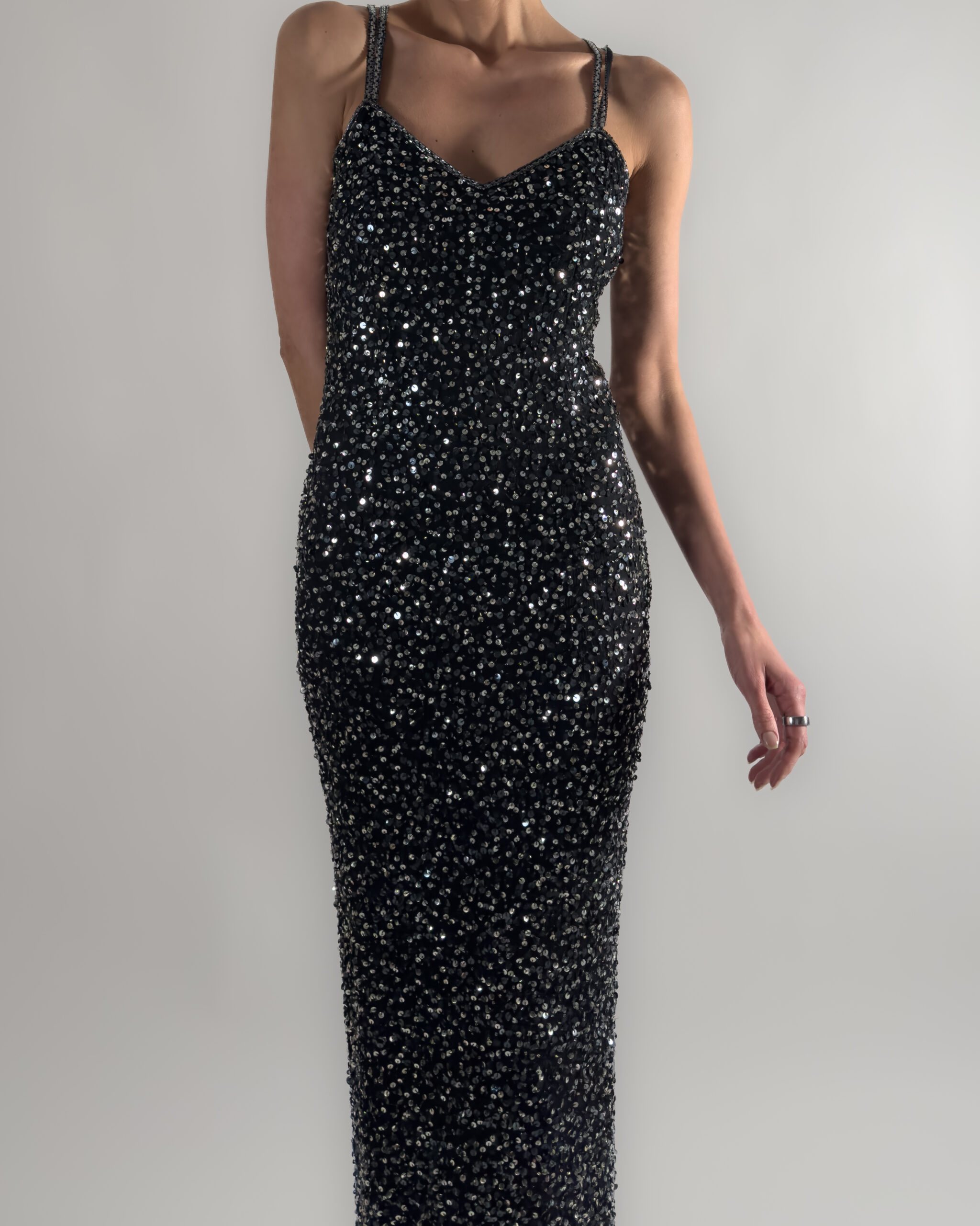 Sequin Long Silk Dress | Black