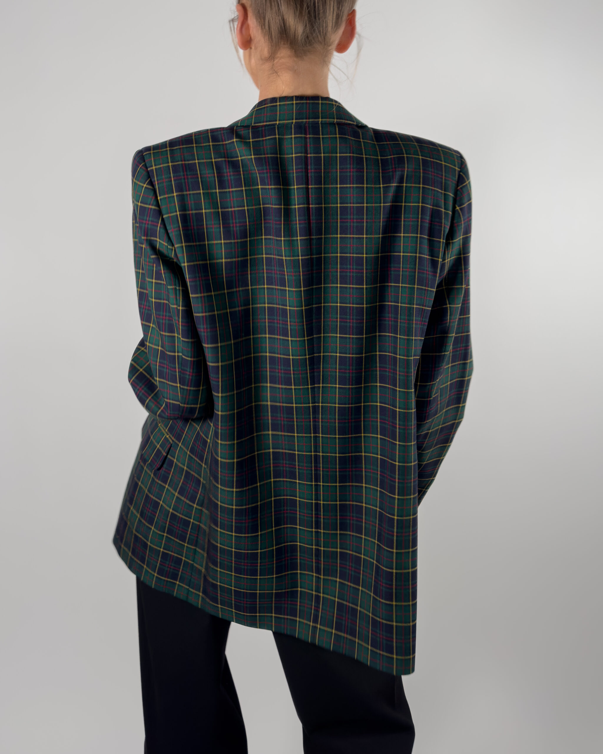 DAKS London Checkered Wool Blazer | Dark Blue & Green