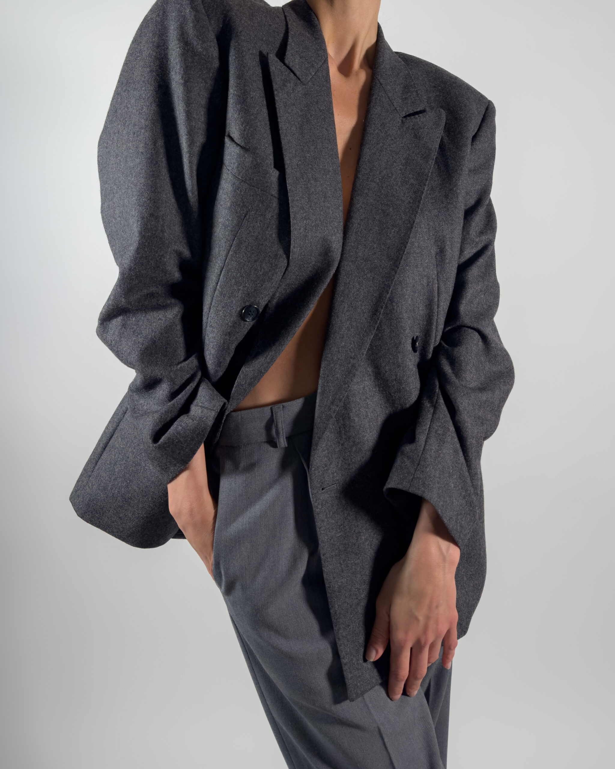 Double-Breasted Wool Blazer | Grey