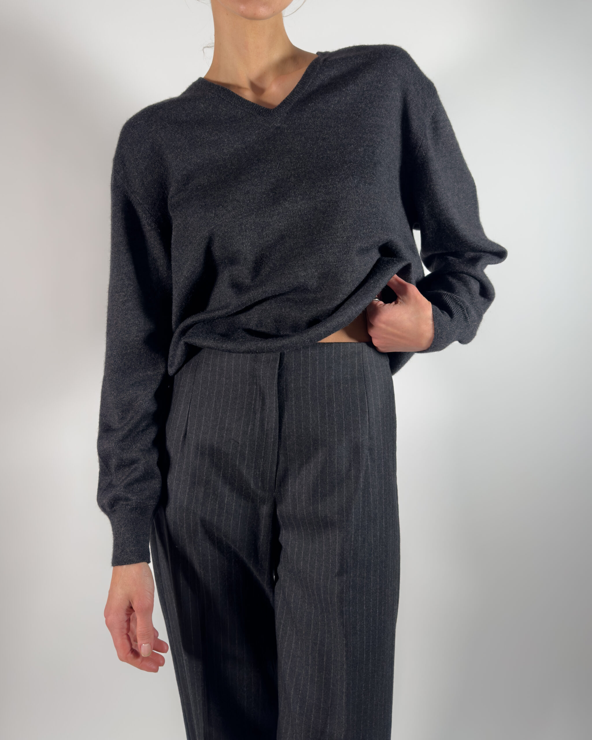 Merino Wool V-Neck Sweater | Dark Grey