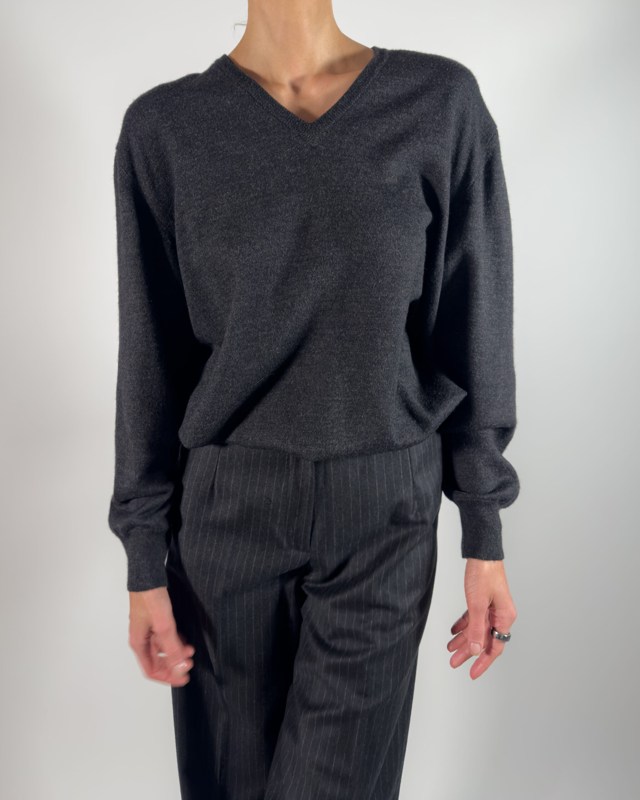 Merino Wool V-Neck Sweater | Dark Grey