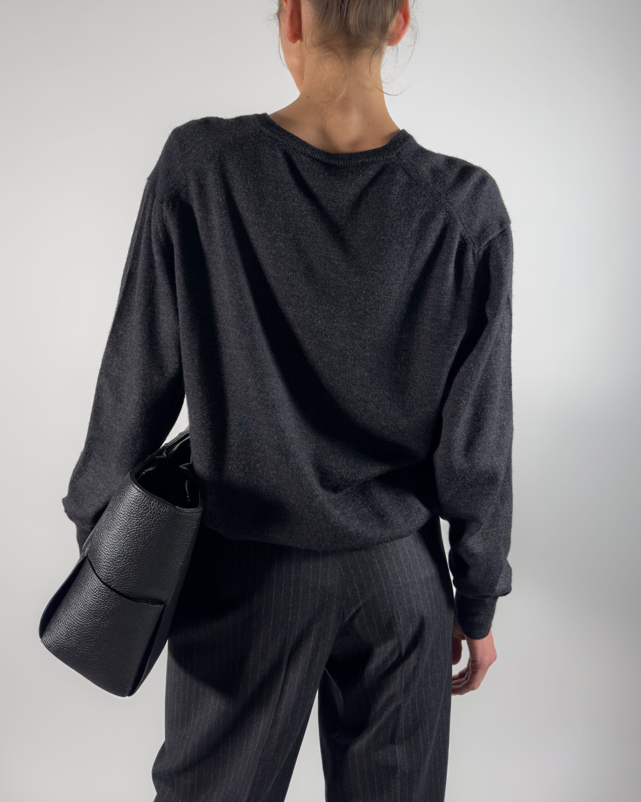 Merino Wool V-Neck Sweater | Dark Grey