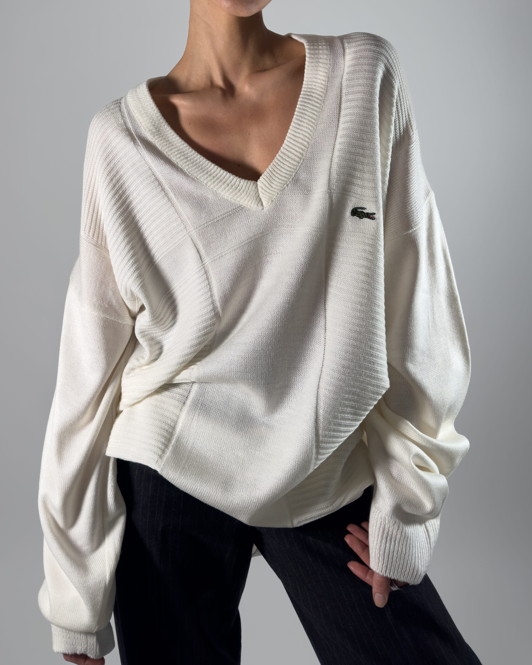 Lacoste V-Neck Sweater | White