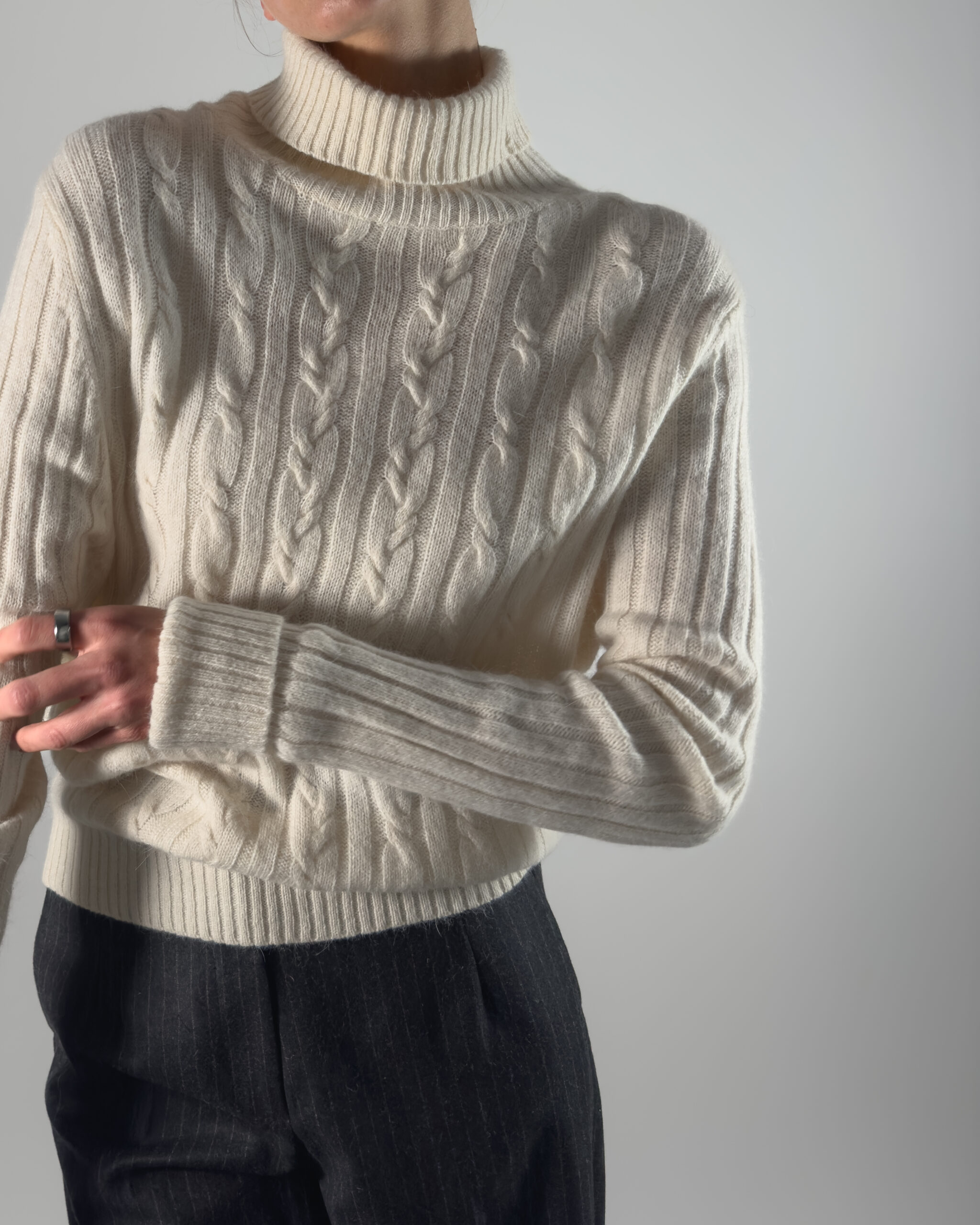 Angora Wool Turtleneck Sweater | Cream White