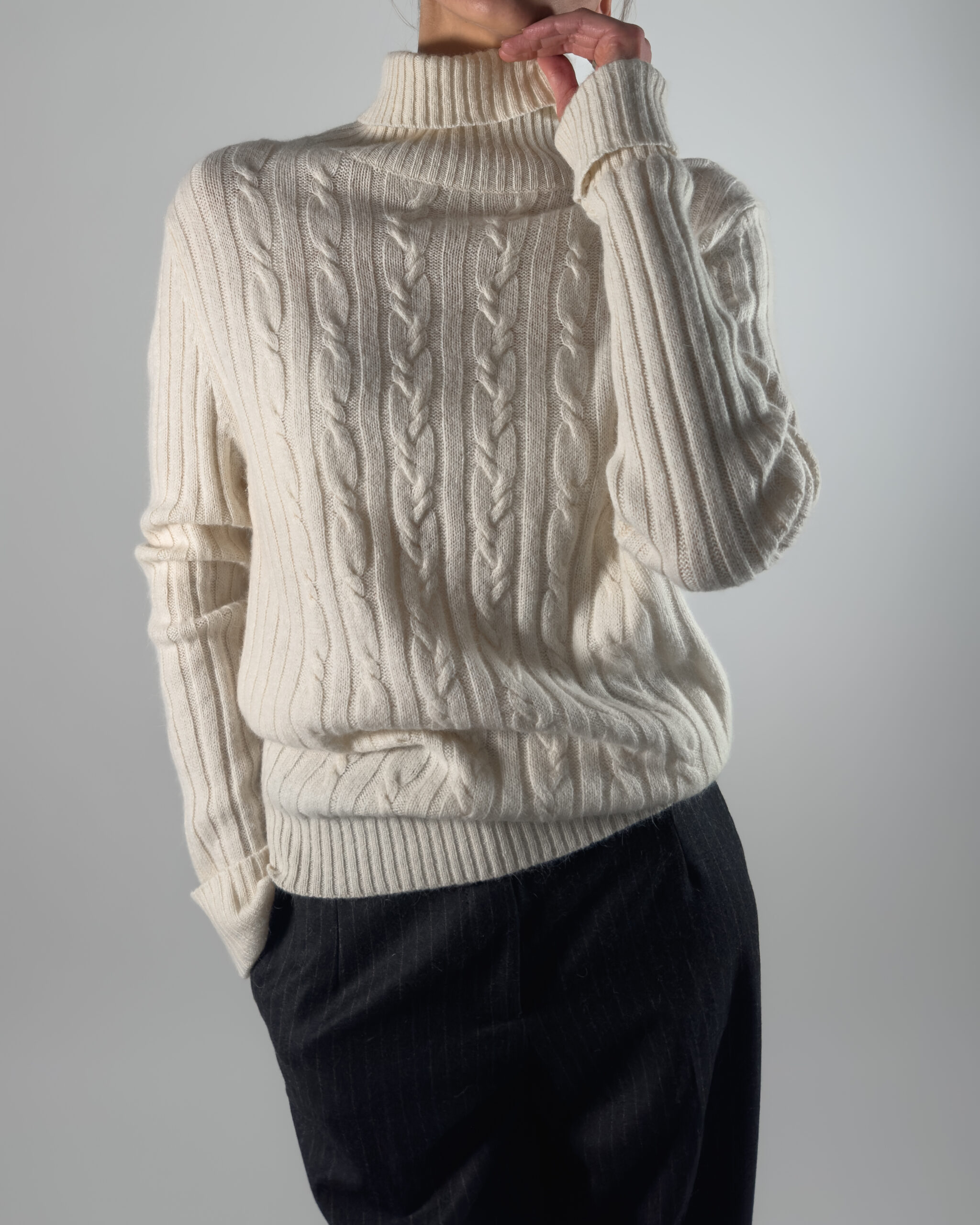 Angora Wool Turtleneck Sweater | Cream White