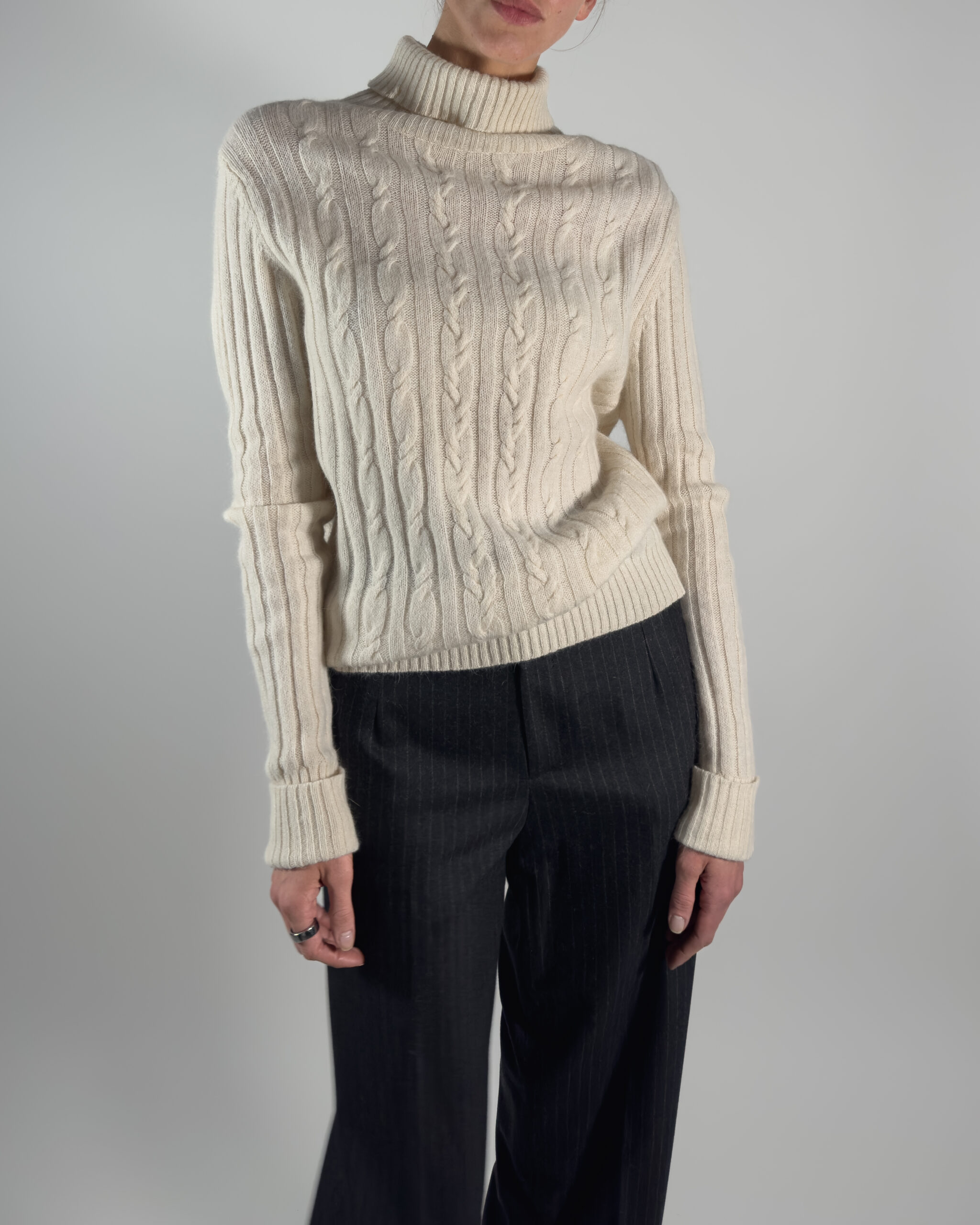 Angora Wool Turtleneck Sweater | Cream White