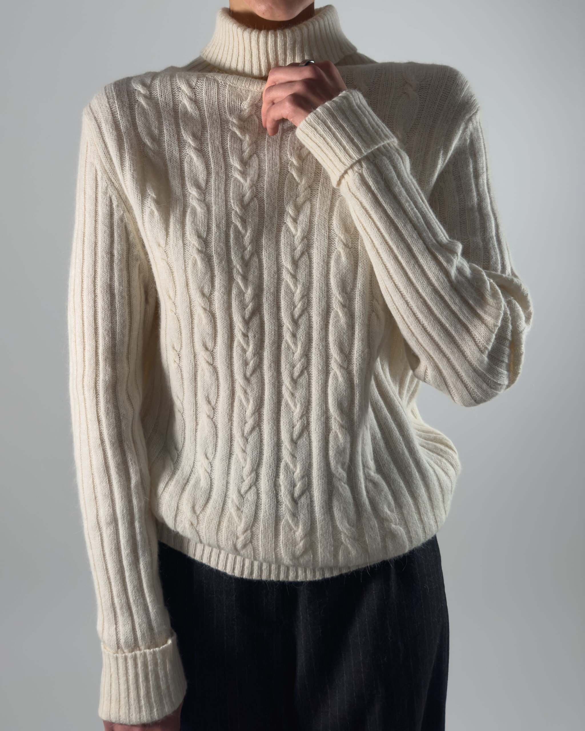 Angora Wool Turtleneck Sweater | Cream White