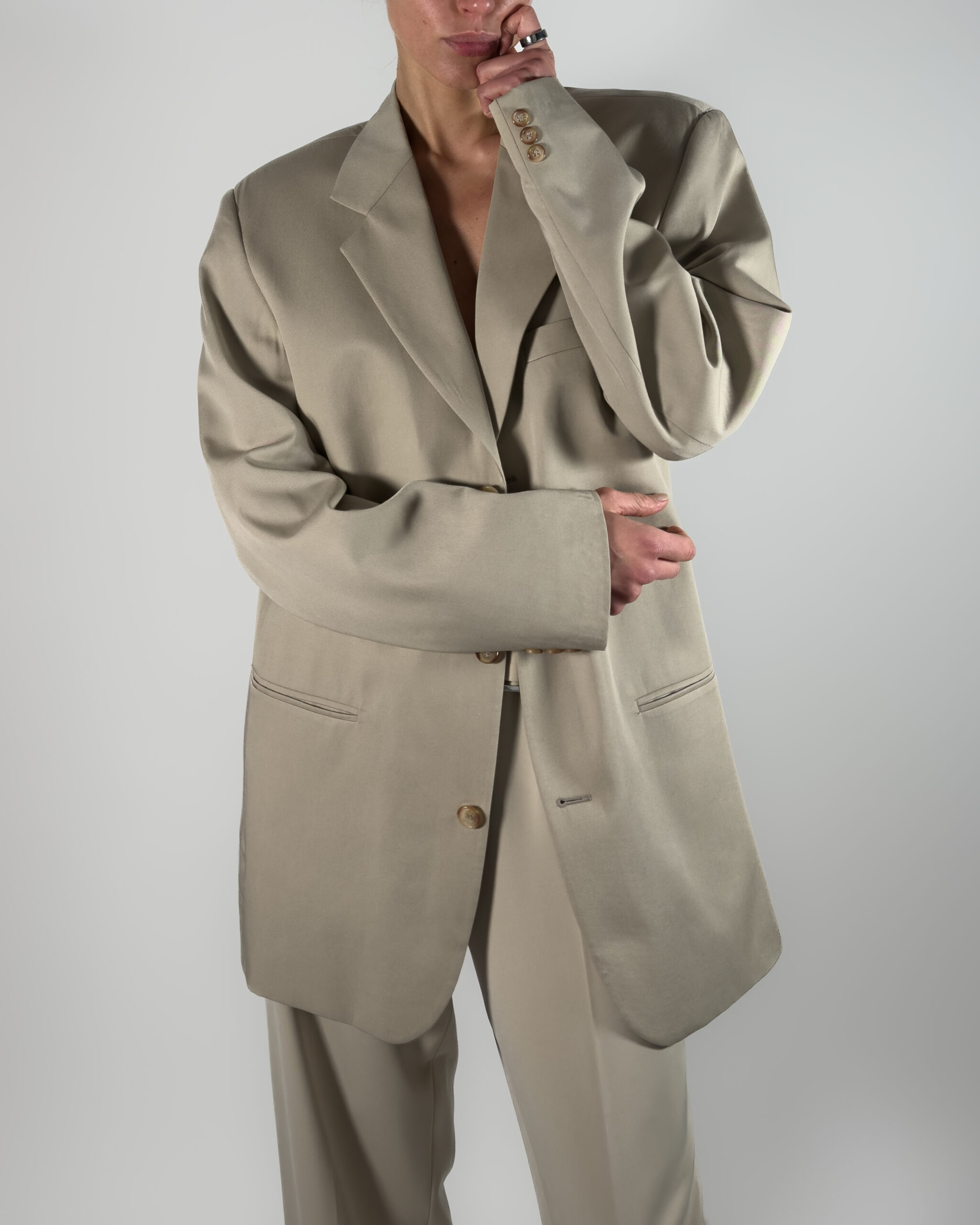 Classic Viscose Blend Blazer | Beige