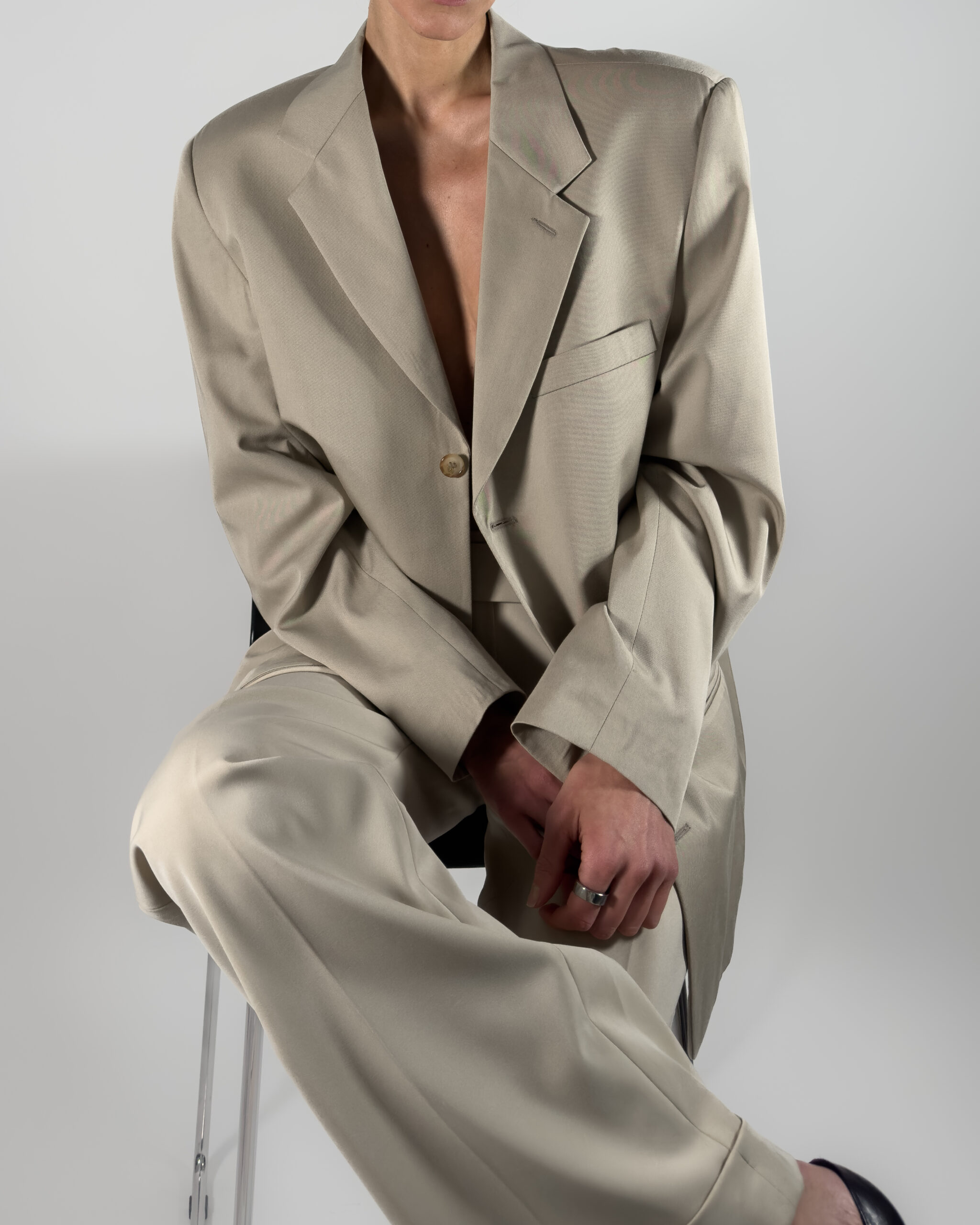 Classic Viscose Blend Blazer | Beige