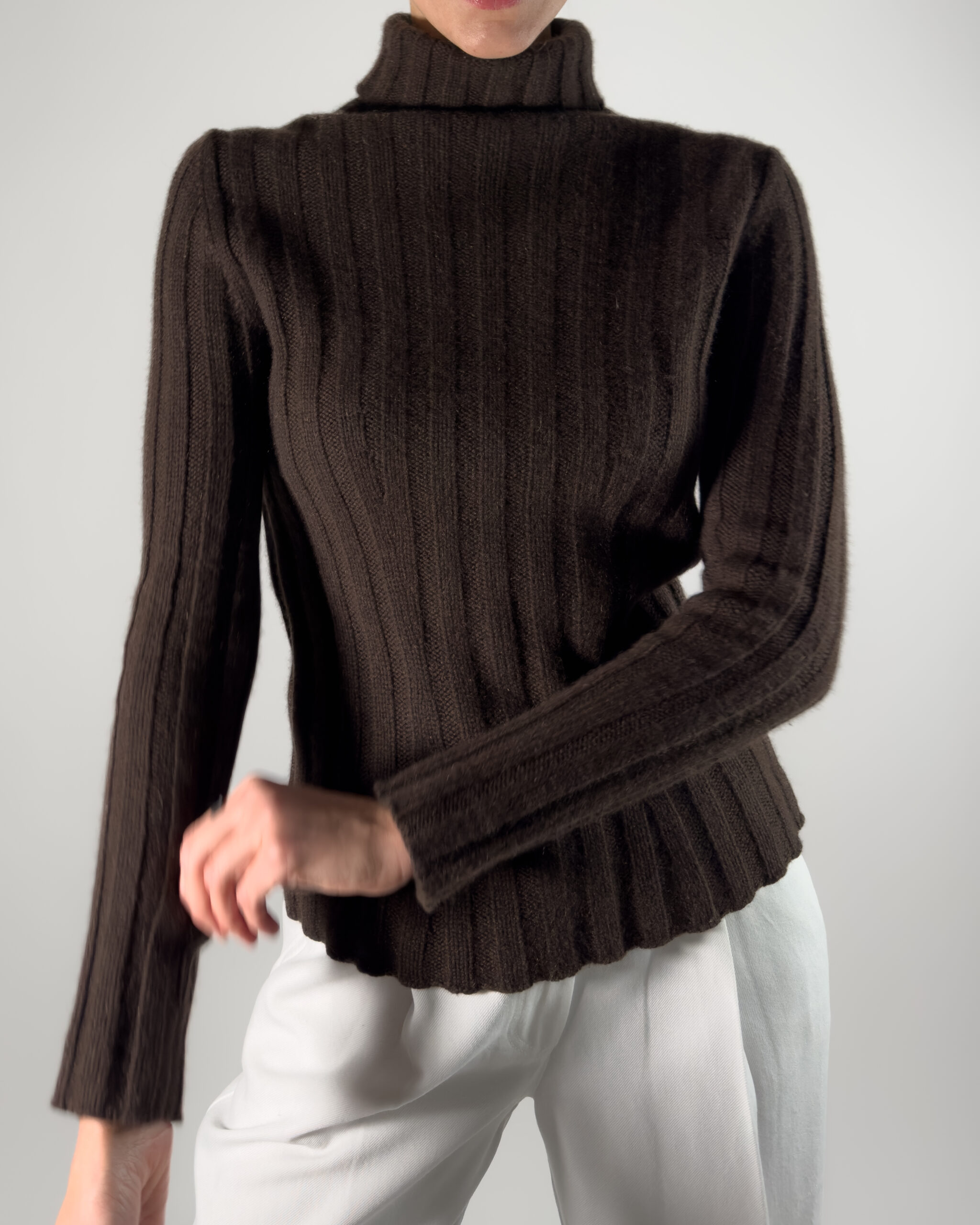 Pure Cashmere Rollneck Sweater | Dark Brown