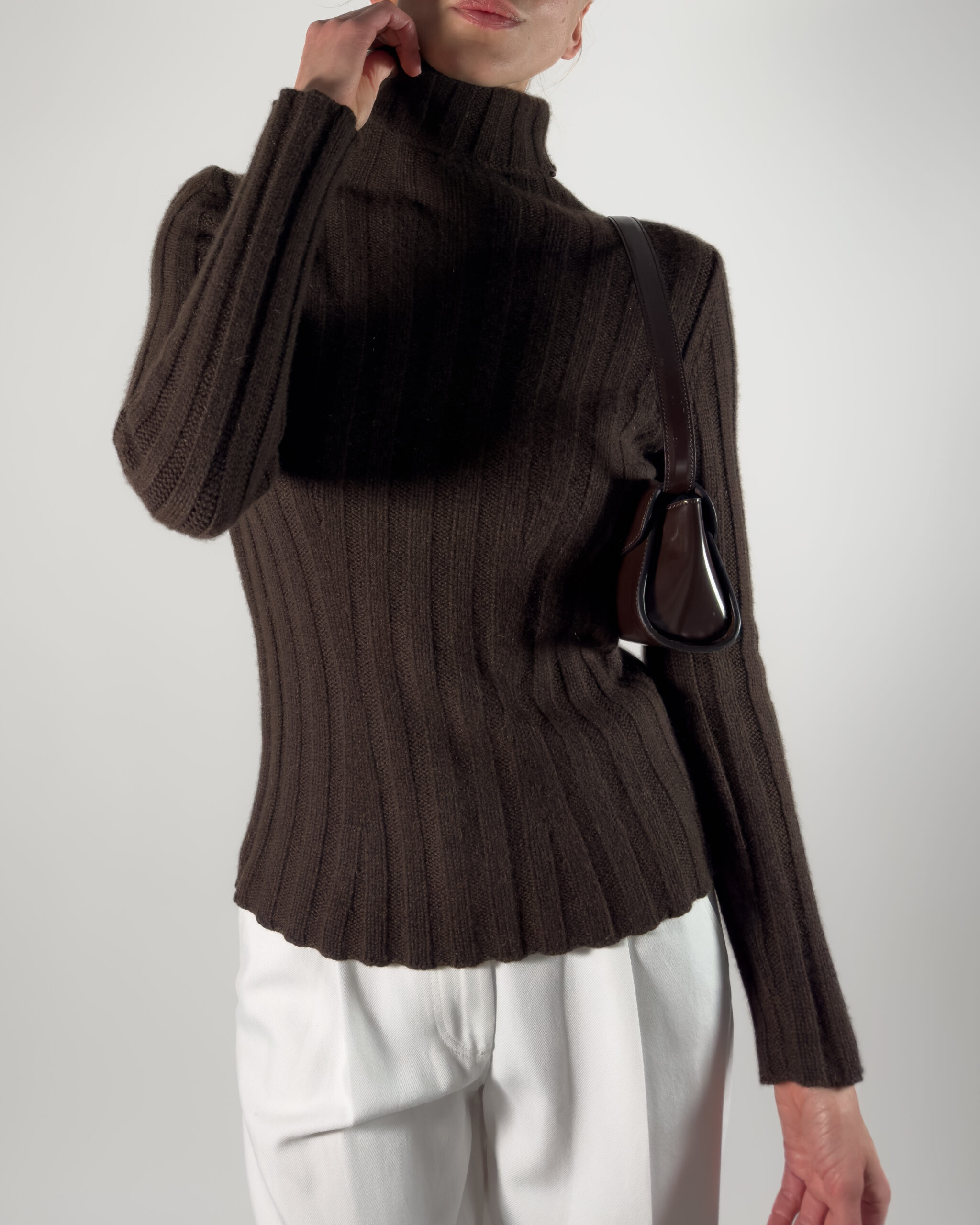 Pure Cashmere Rollneck Sweater | Dark Brown