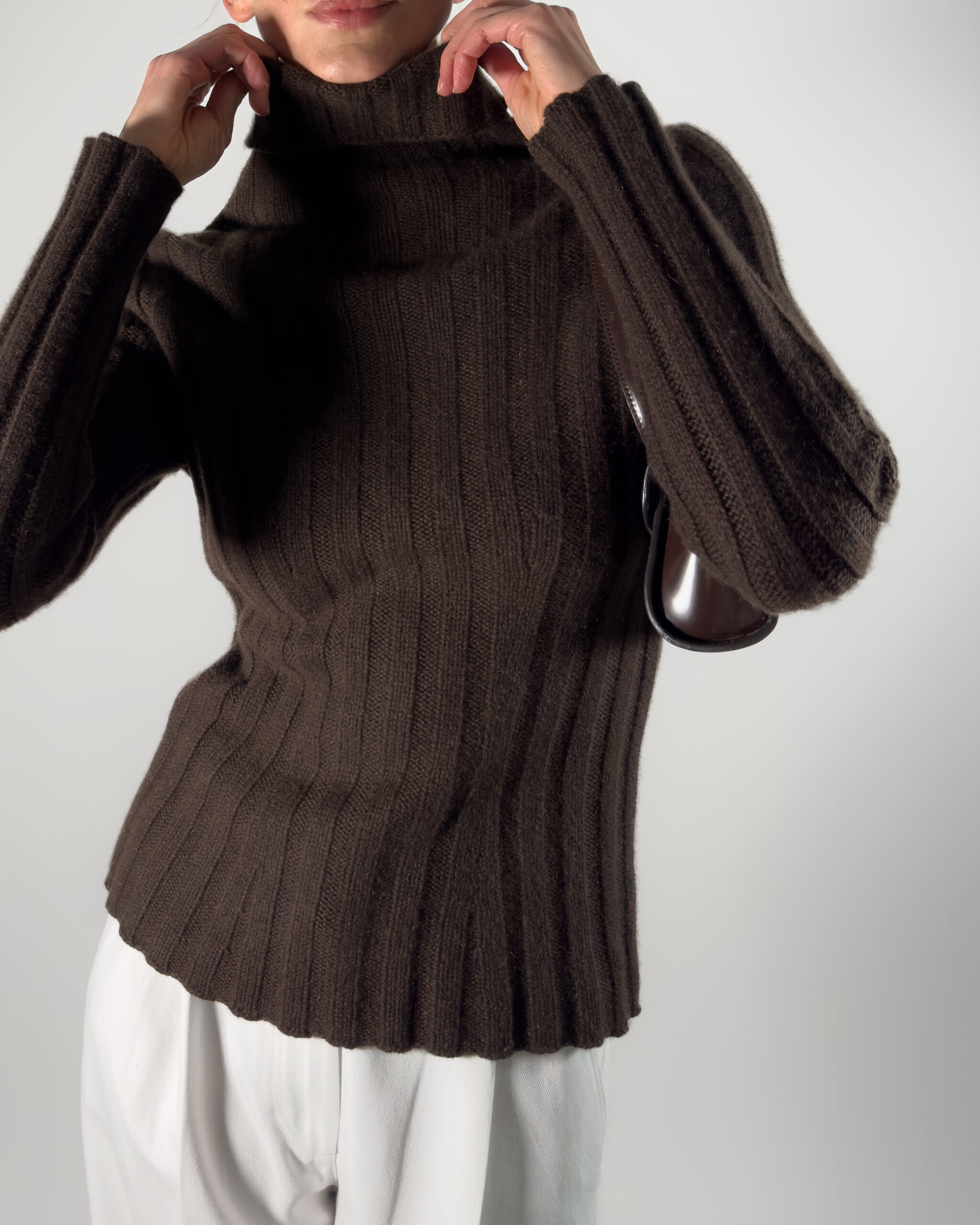 Pure Cashmere Rollneck Sweater | Dark Brown