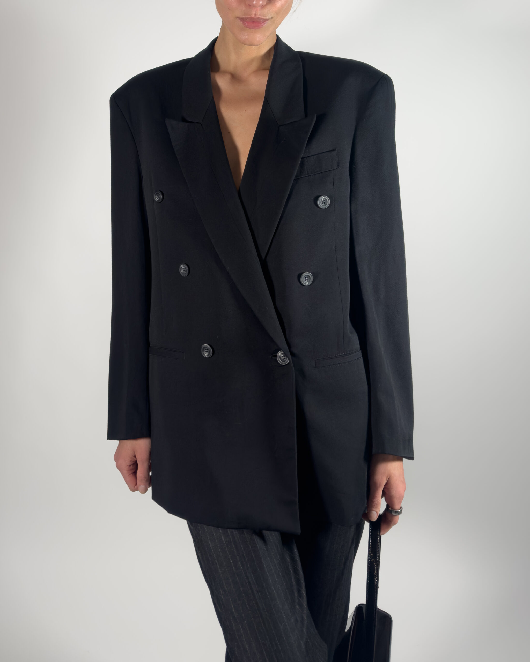 Double-Breasted Viscose Blazer | Black