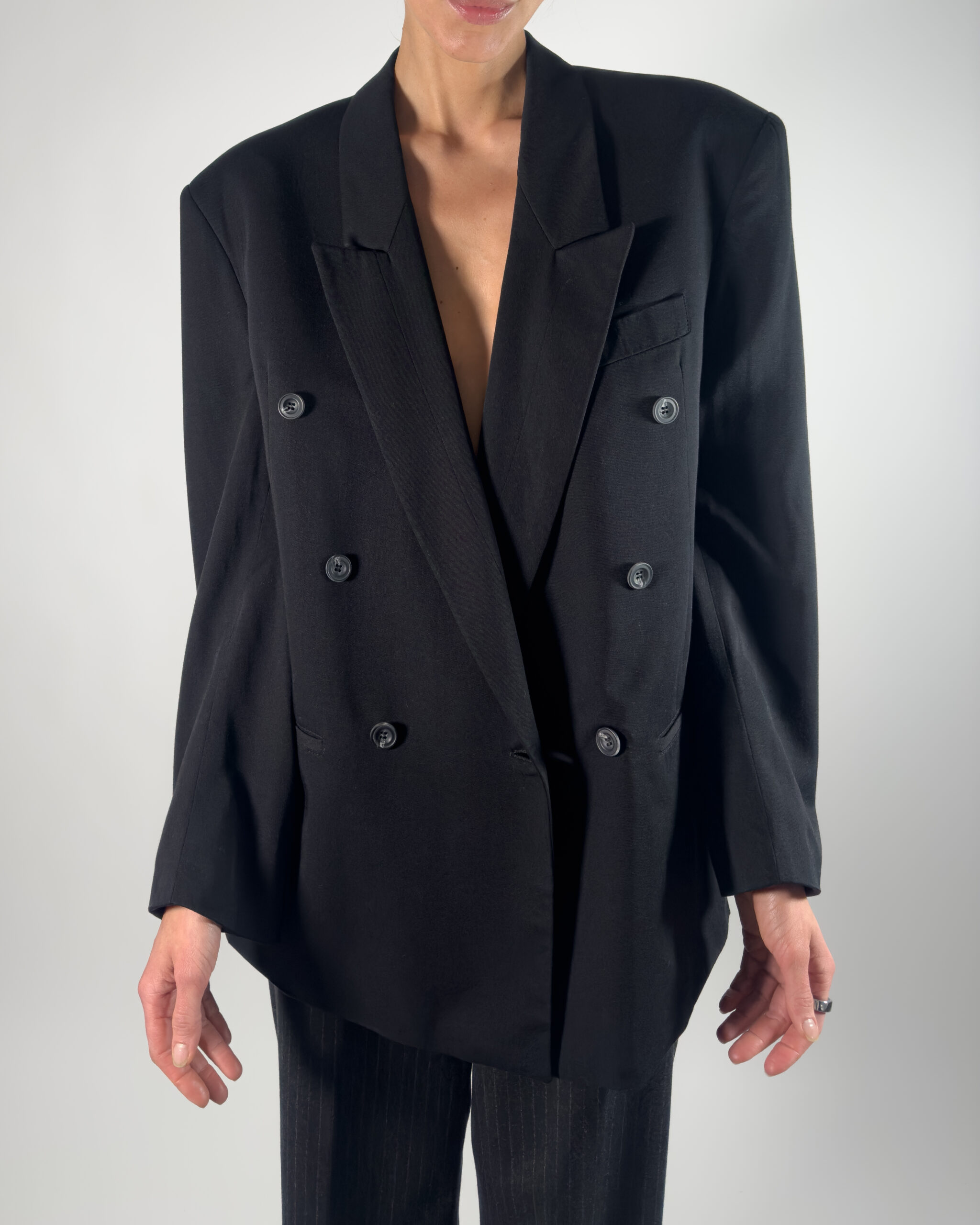 Double-Breasted Viscose Blazer | Black