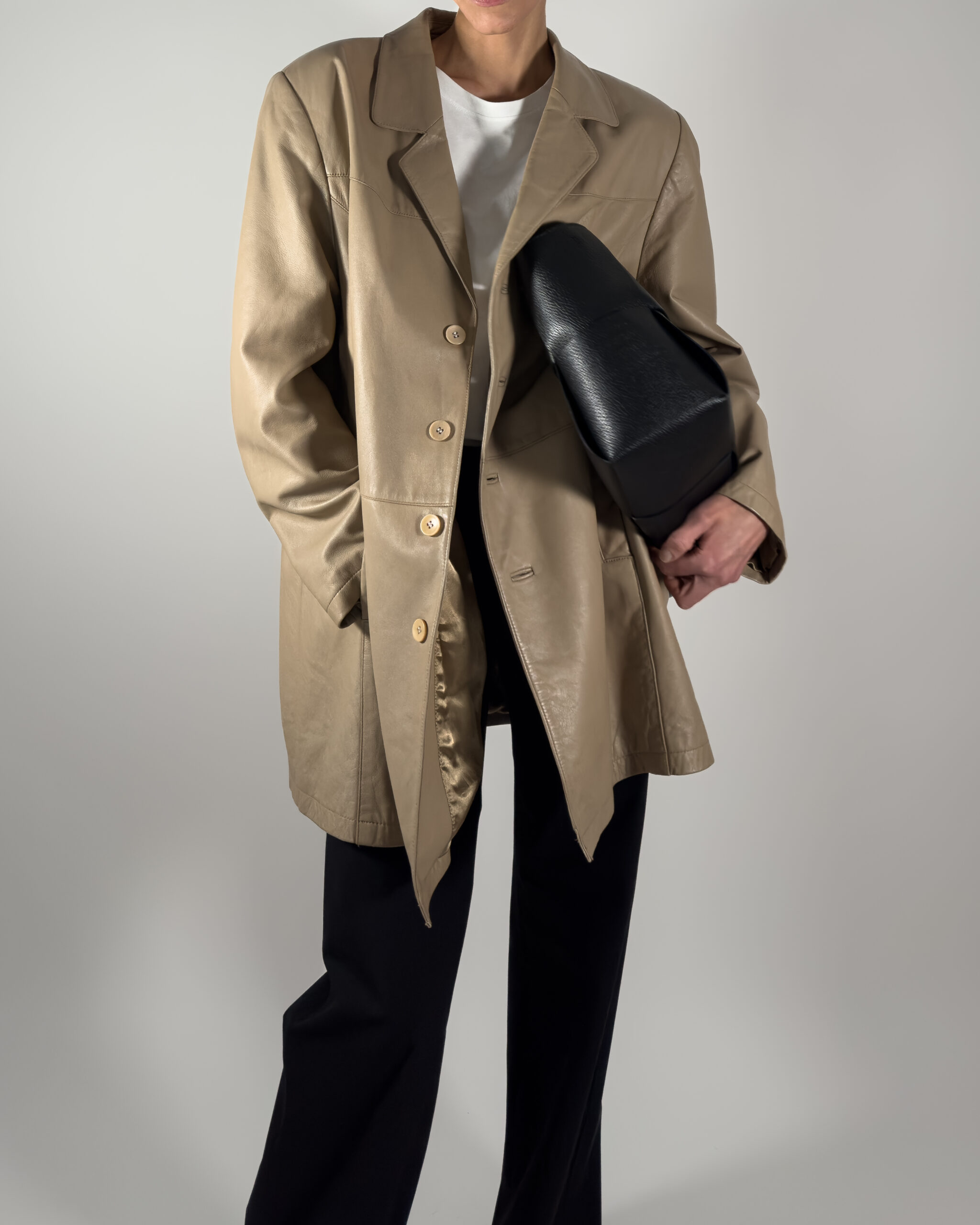 Oversized Genuine Leather Coat | Taupe